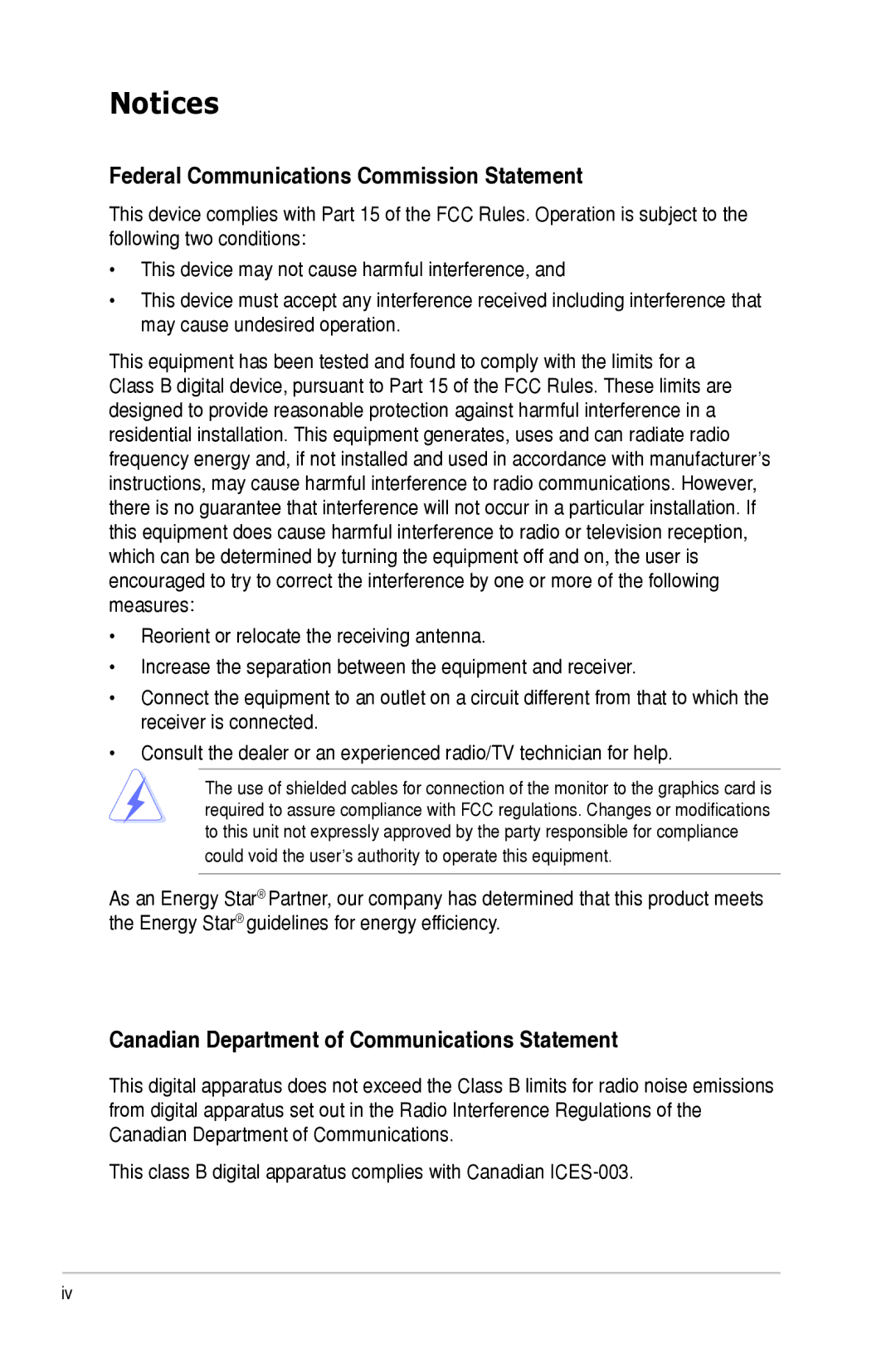 Asus E3379 manual Federal Communications Commission Statement, Canadian Department of Communications Statement 