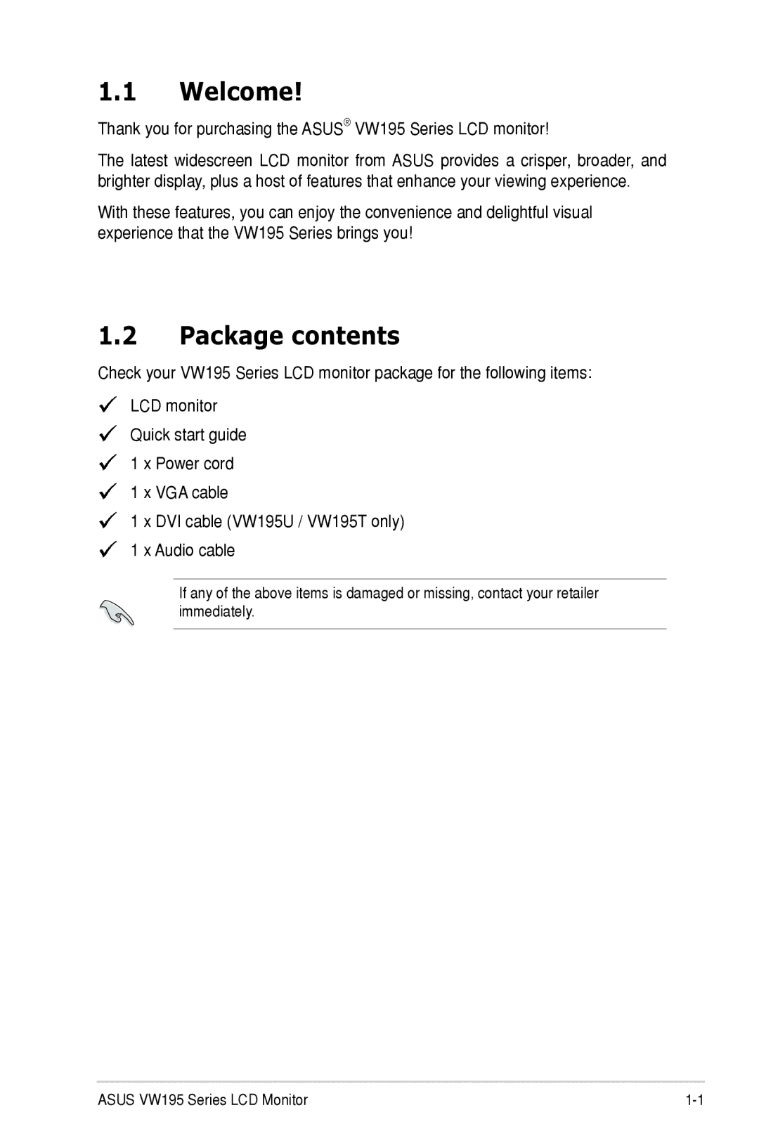 Asus E3379 manual Welcome, Package contents 