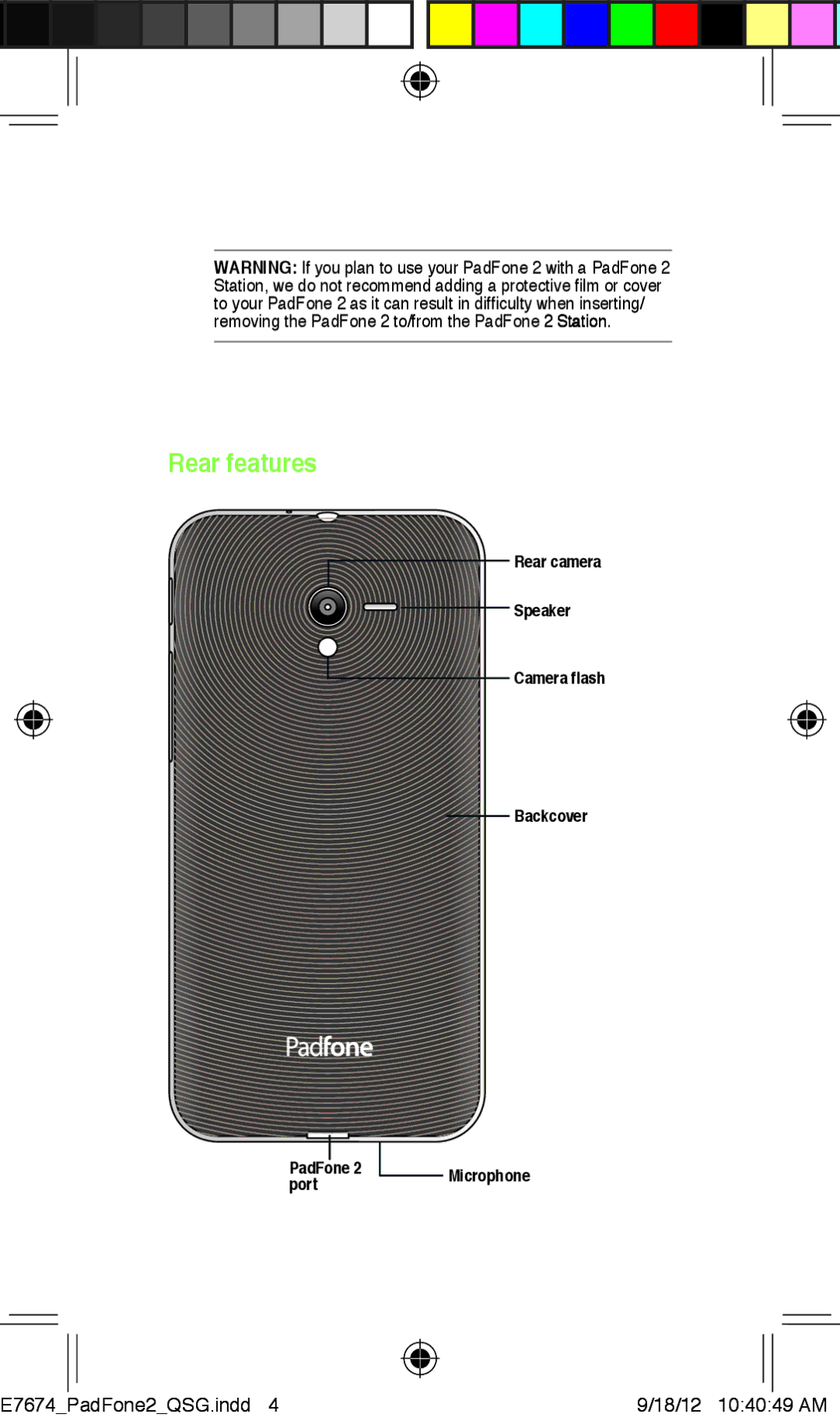 Asus E7674 quick start Rear features 