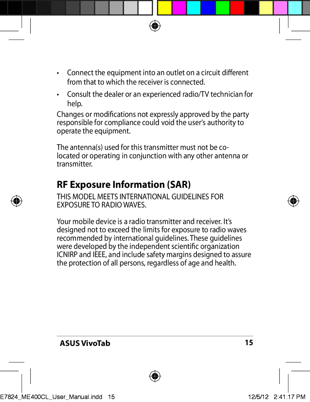 Asus E7824, ME400CC1BKKIT, ME400C-C2-BK, ME400CC1BKKT, TF810CC1GR user manual RF Exposure Information SAR 