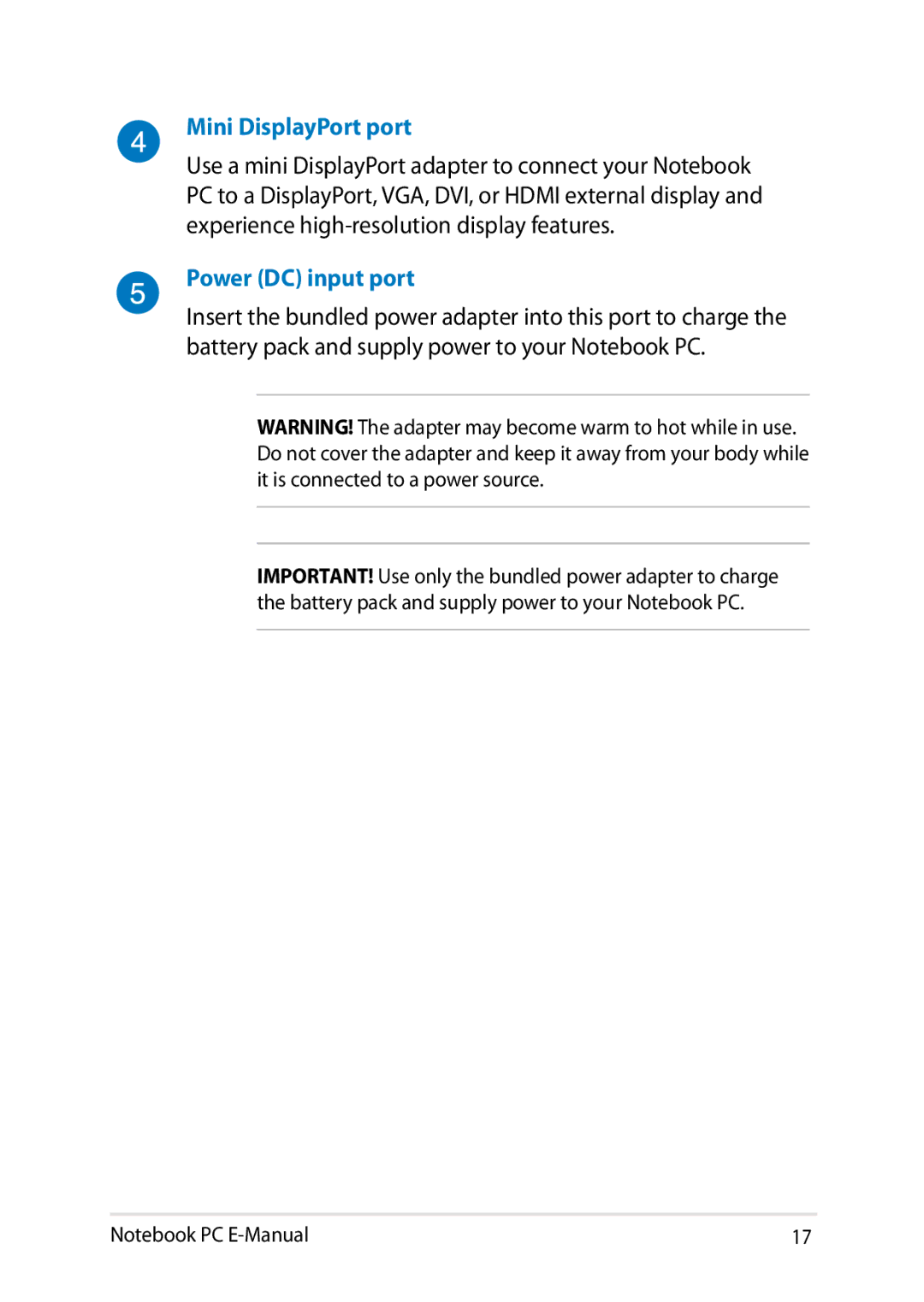 Asus E8438 manual Mini DisplayPort port 