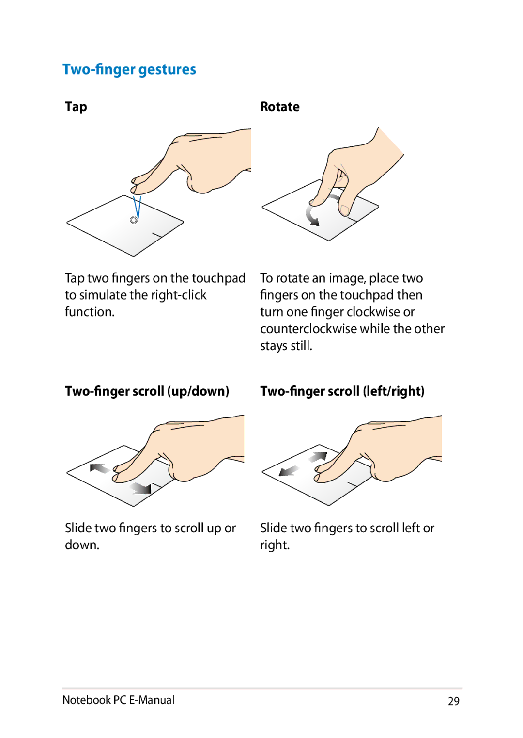 Asus E8438 manual Two-finger gestures, Tap 