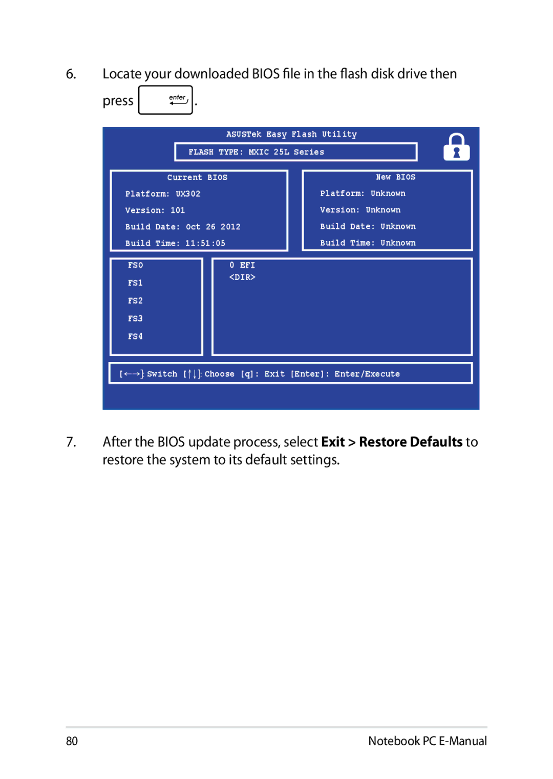 Asus E8438 manual Press 