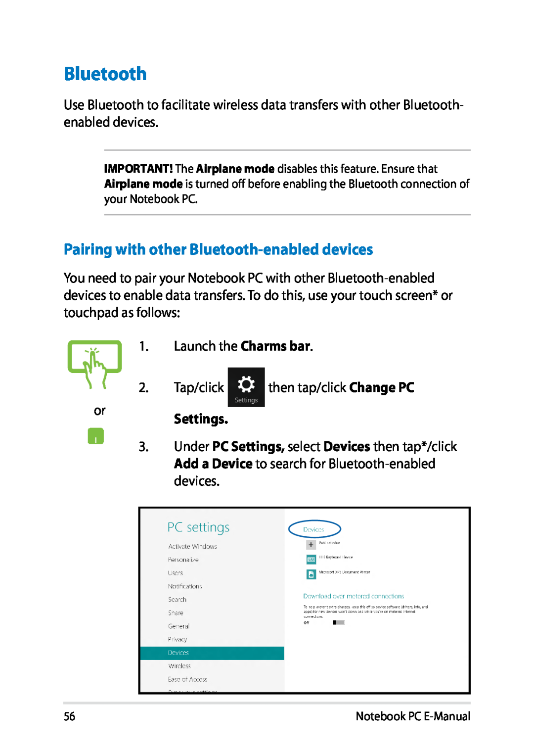 Asus E8438 manual Pairing with other Bluetooth-enabled devices 