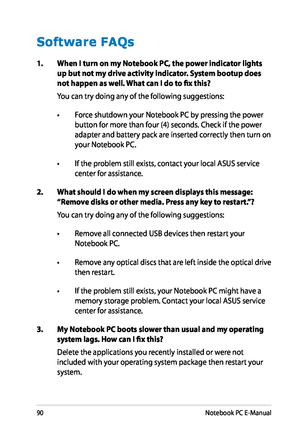 Asus E8438 manual Software FAQs 