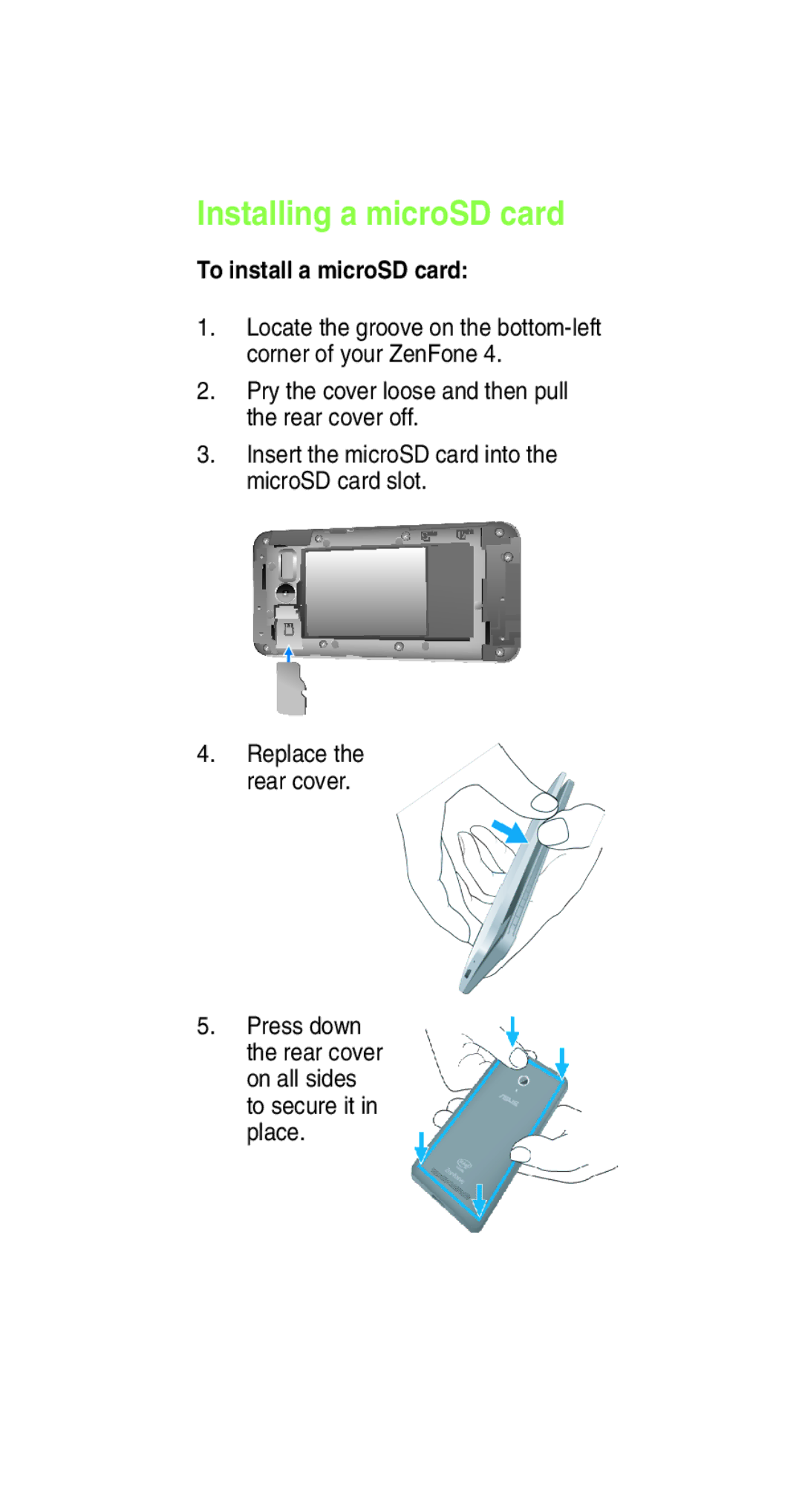 Asus E8837 user manual Installing a microSD card, To install a microSD card 