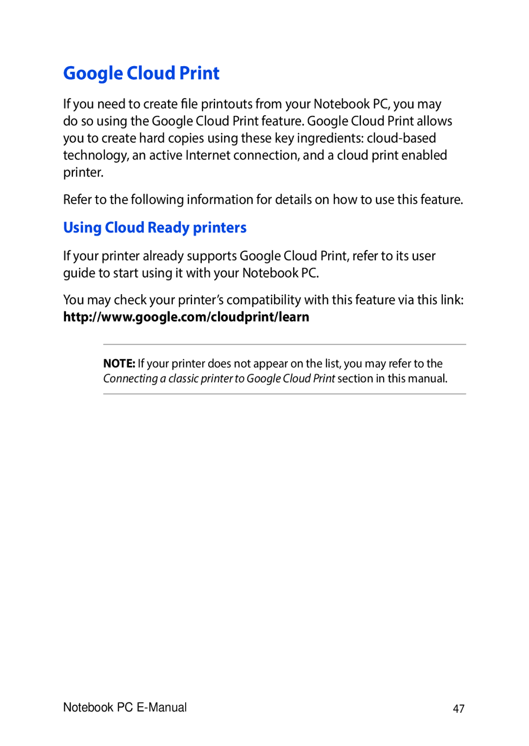 Asus E8991 manual Google Cloud Print, Using Cloud Ready printers 