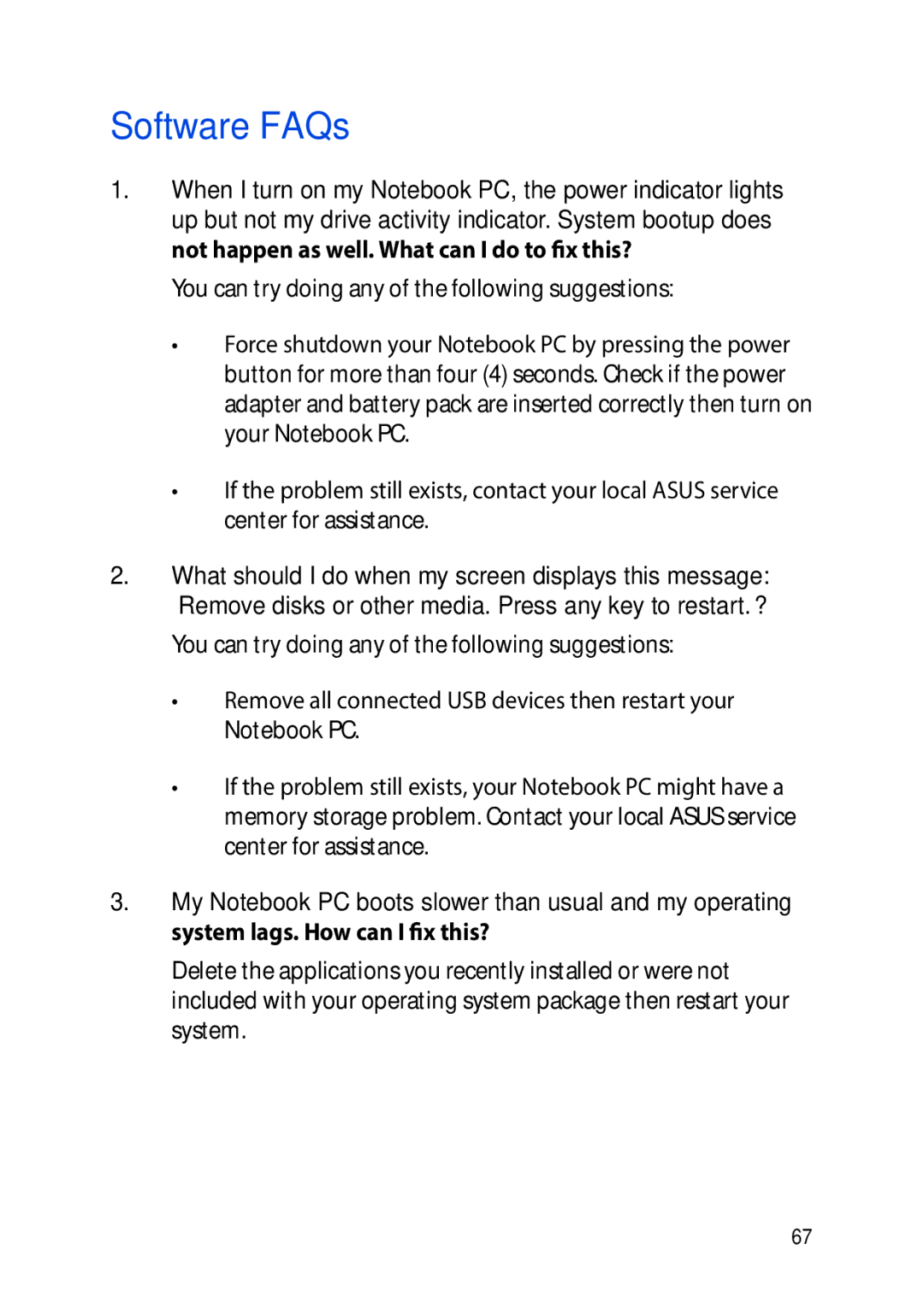 Asus E8991 manual Software FAQs 