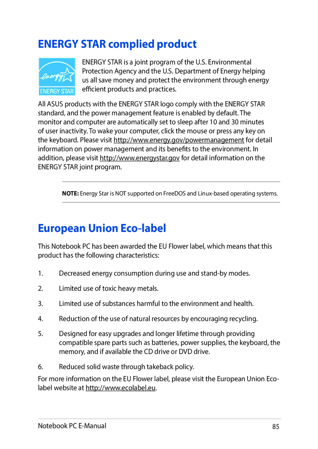 Asus E8991 manual Energy Star complied product, European Union Eco-label 