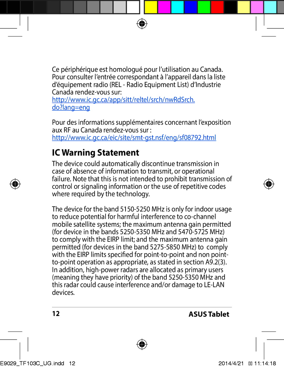 Asus E9029 manual IC Warning Statement 