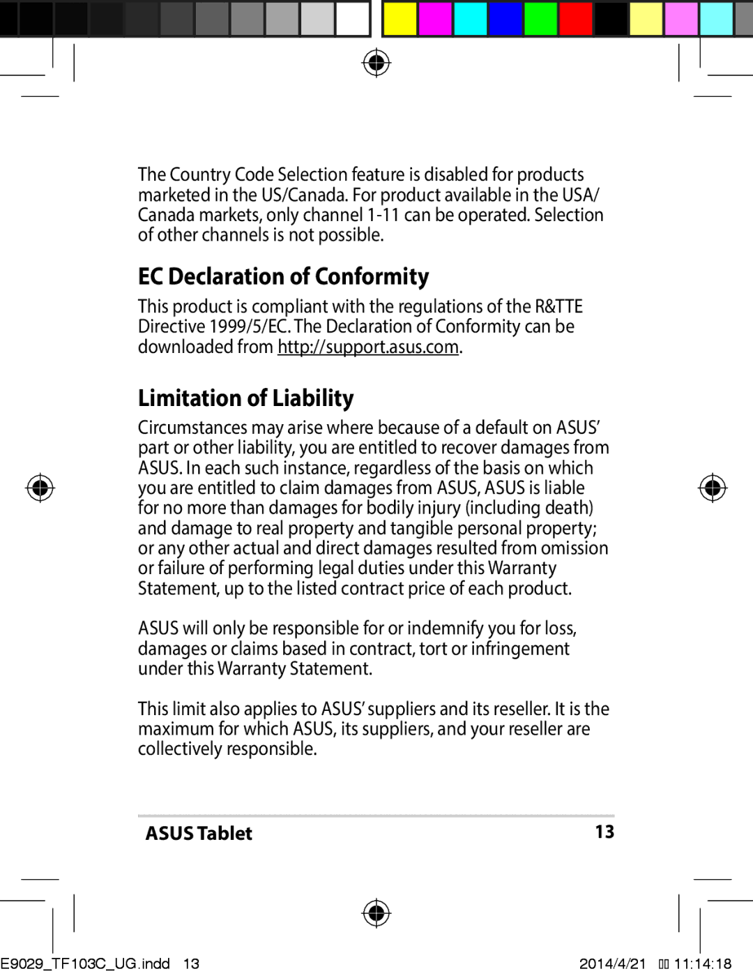 Asus E9029 manual EC Declaration of Conformity, Limitation of Liability 