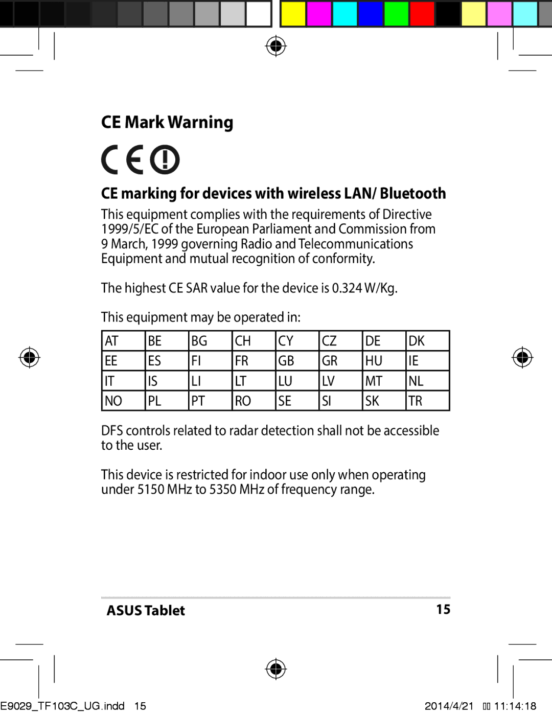 Asus E9029 manual CE Mark Warning, CE marking for devices with wireless LAN/ Bluetooth 