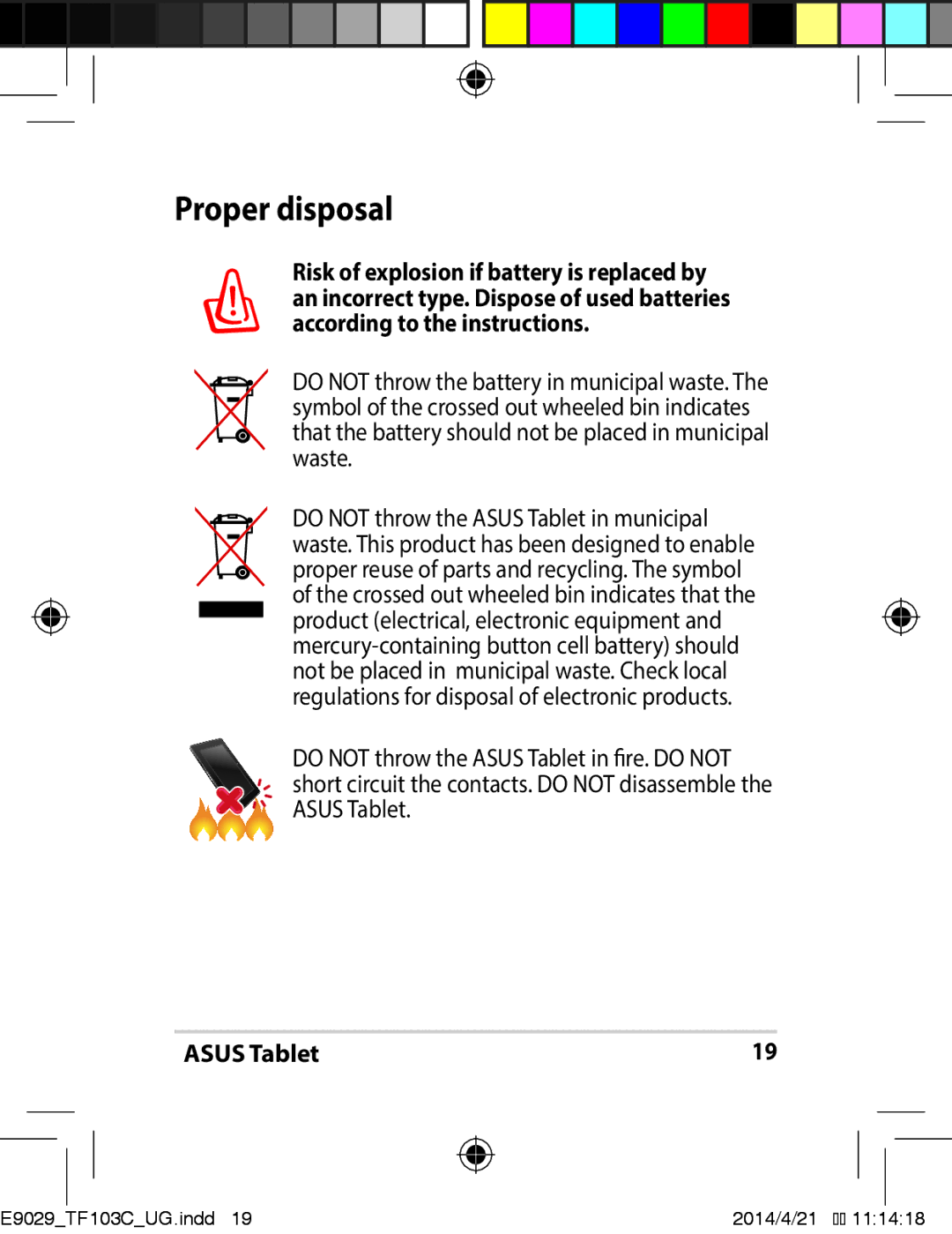 Asus E9029 manual Proper disposal 