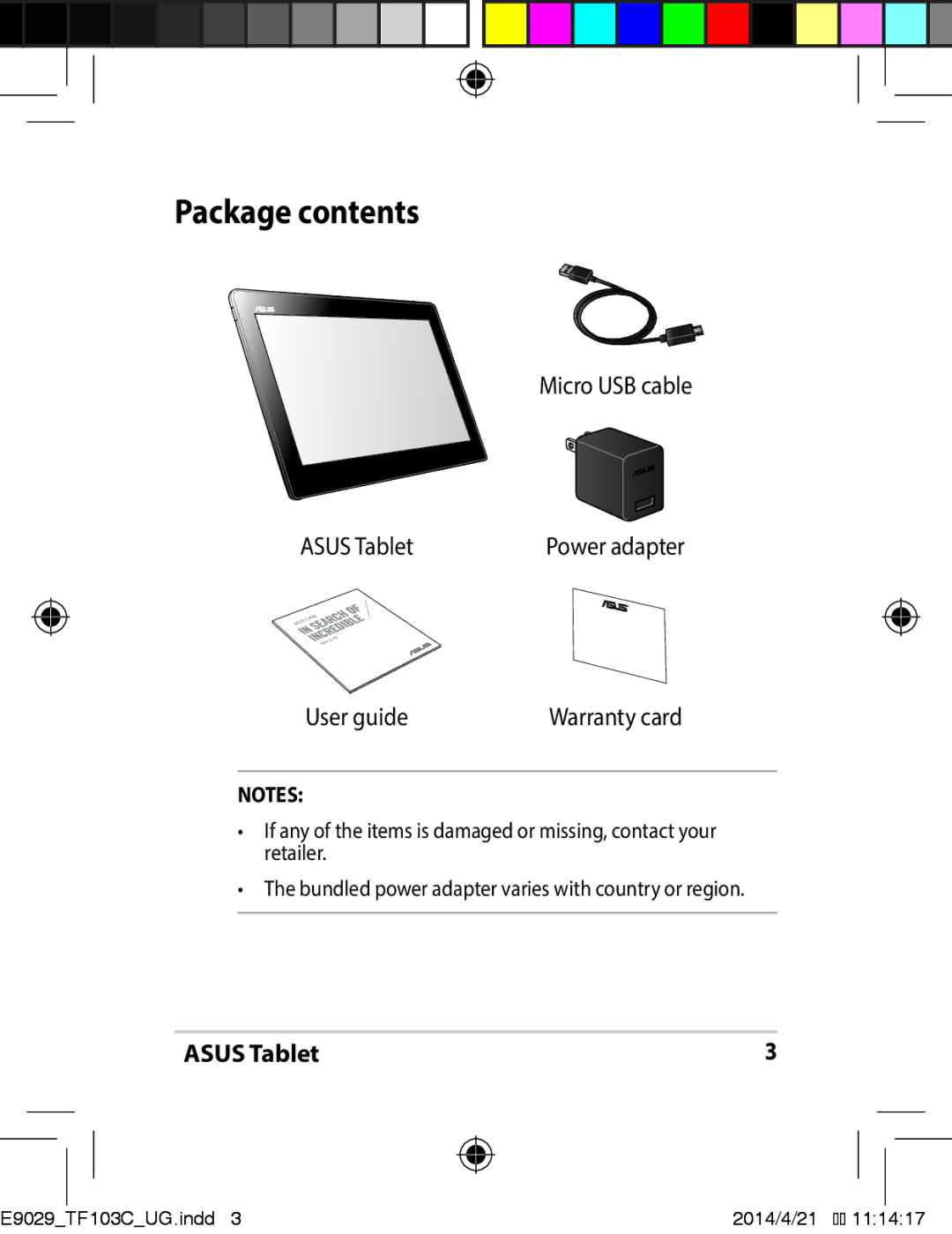 Asus E9029 manual Package contents 