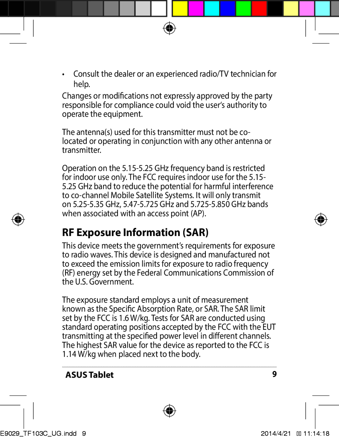 Asus E9029 manual RF Exposure Information SAR 