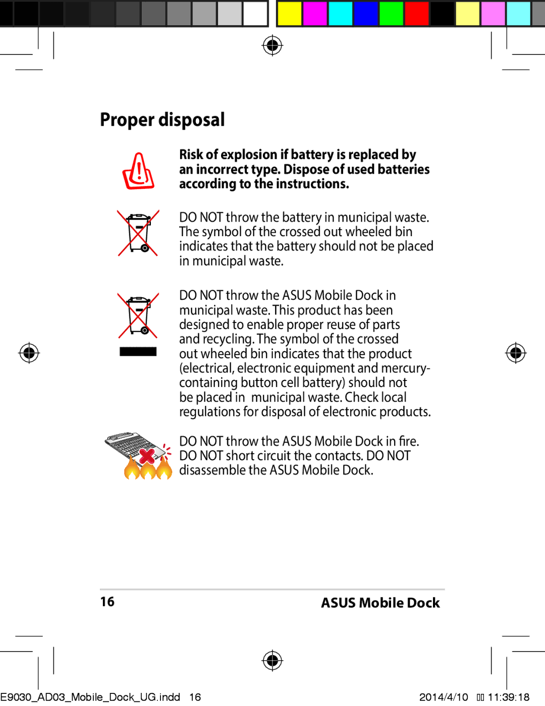 Asus E9030 manual Proper disposal 