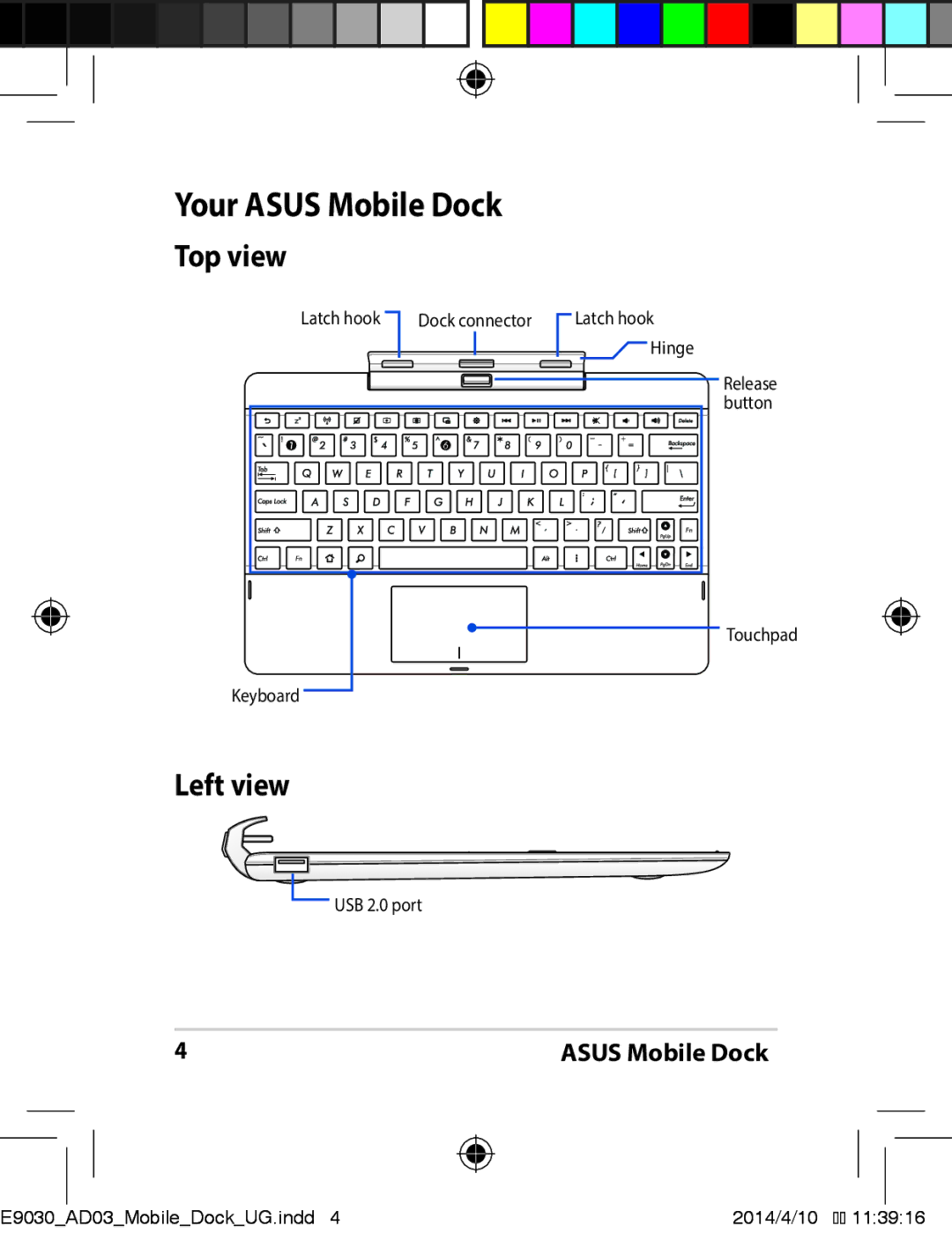 Asus E9030 manual Top view, Left view 