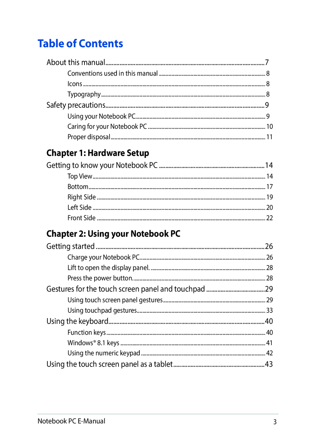 Asus E9188 manual Table of Contents 