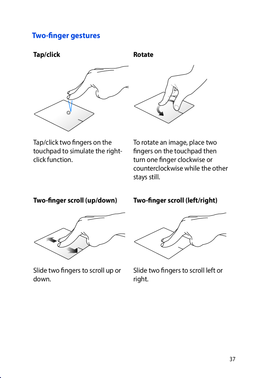 Asus E9188 manual Two-finger gestures, Tap/clickRotate 