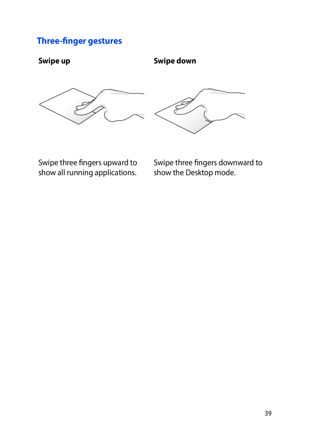 Asus E9188 manual Three-finger gestures, Swipe up 