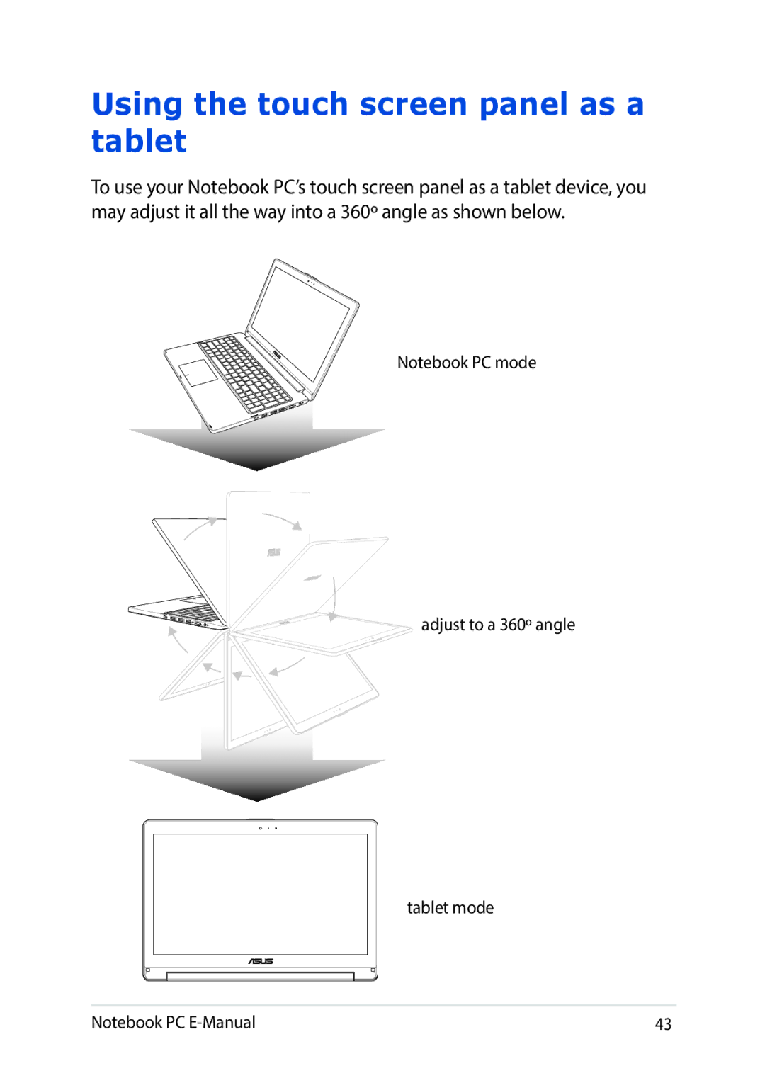 Asus E9188 manual Using the touch screen panel as a tablet 