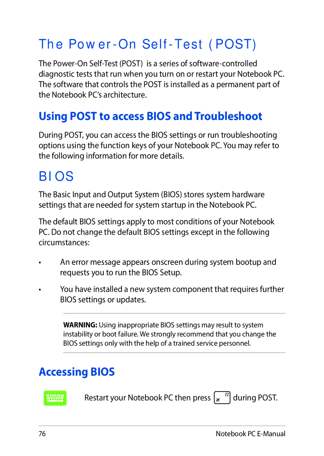 Asus E9188 manual Power-On Self-Test Post, Using Post to access Bios and Troubleshoot, Accessing Bios 