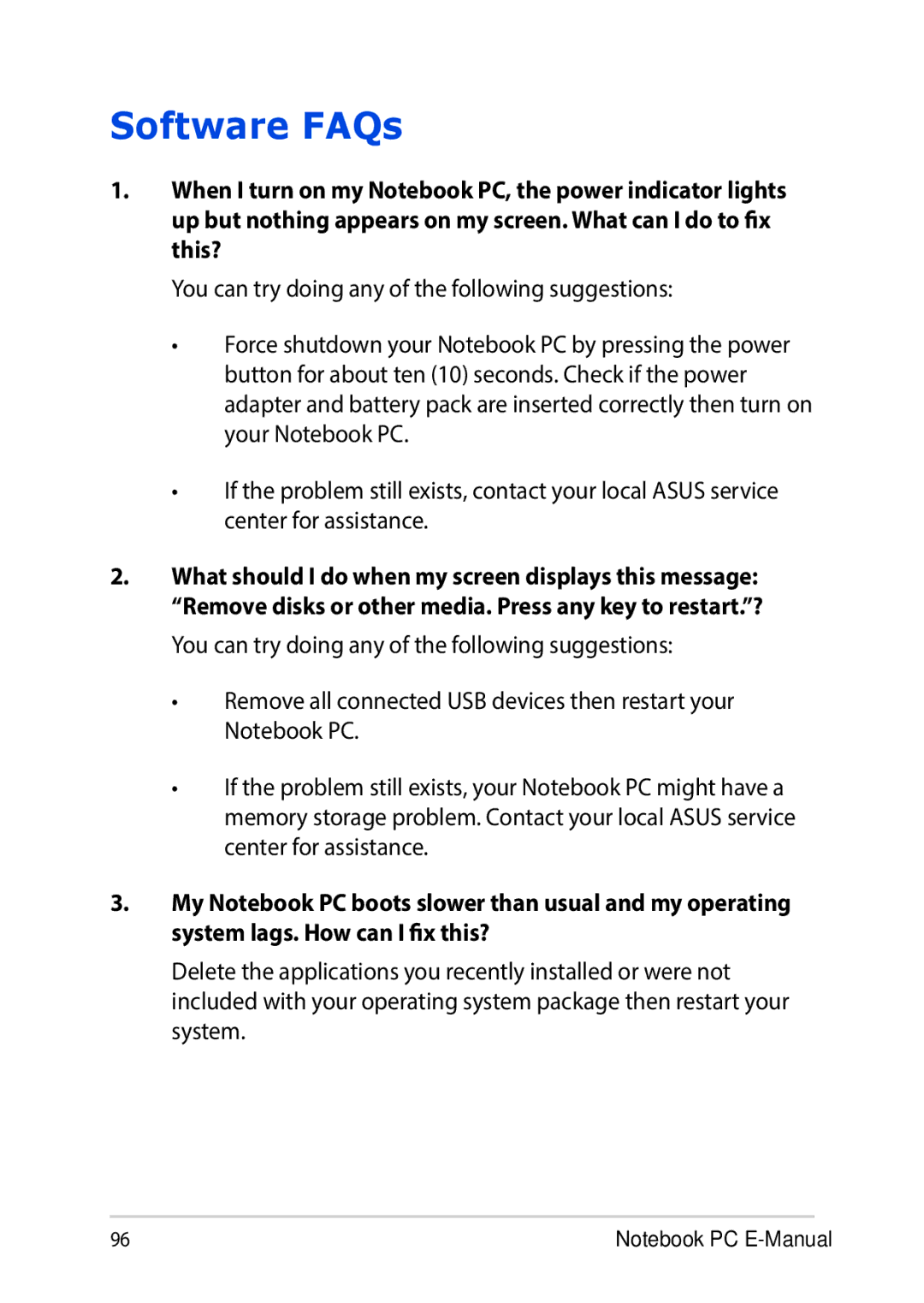 Asus E9188 manual Software FAQs 