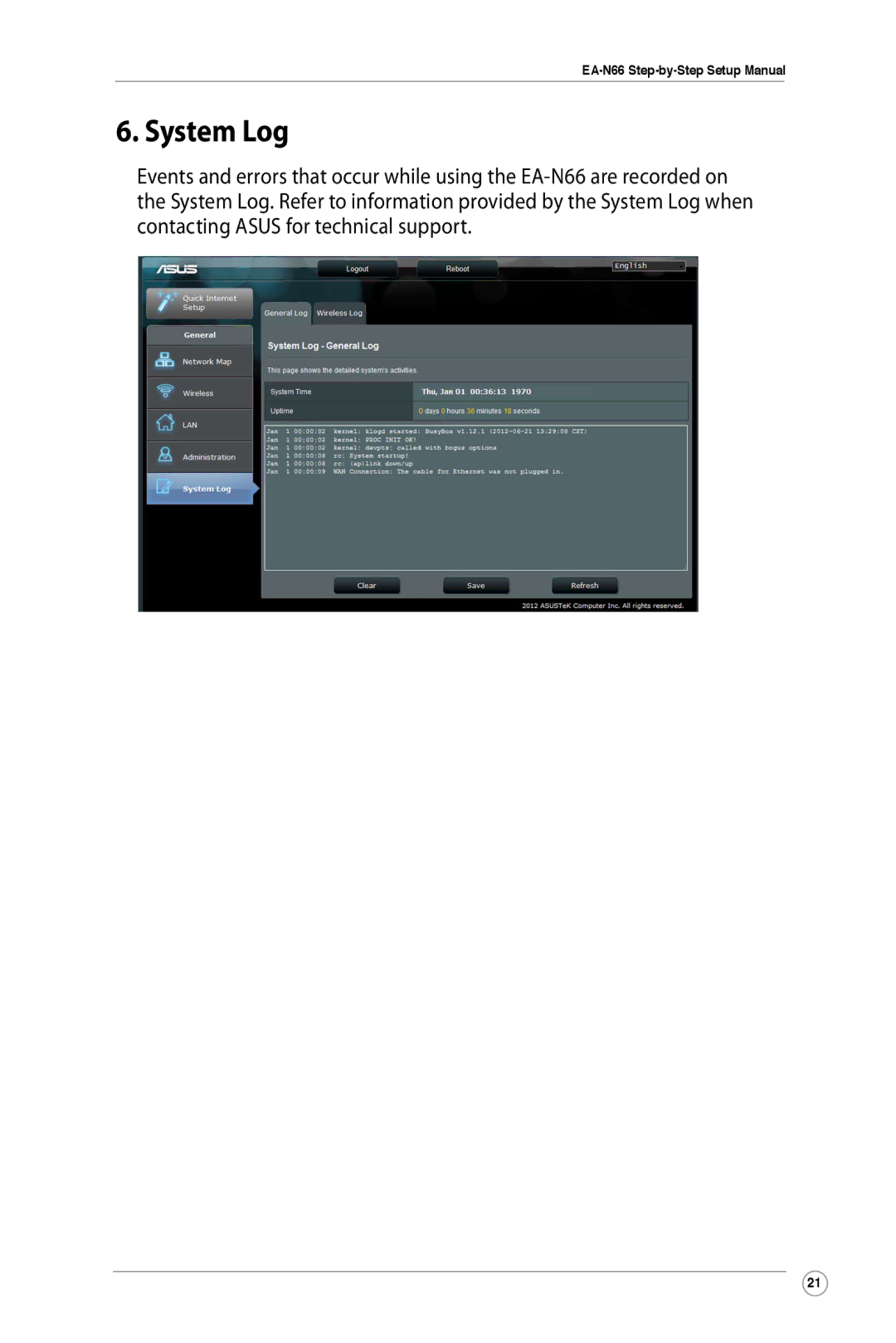 Asus EA-N66 manual System Log 