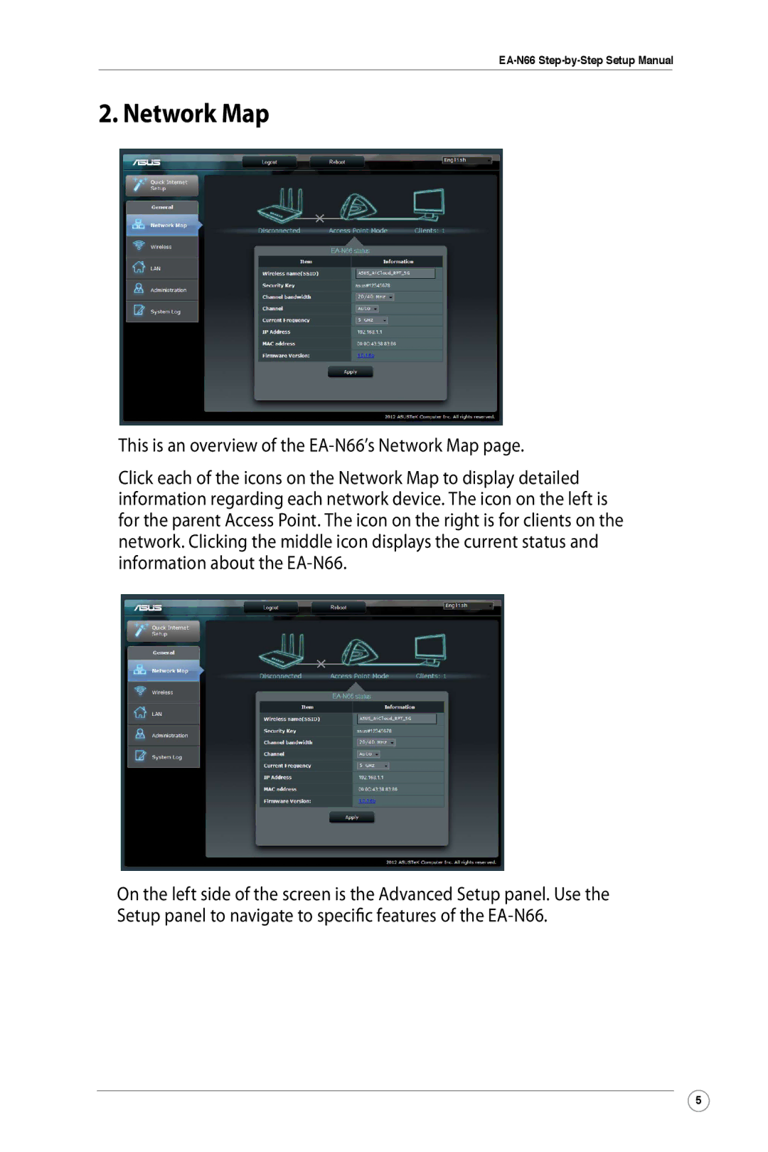 Asus manual This is an overview of the EA-N66’s Network Map 