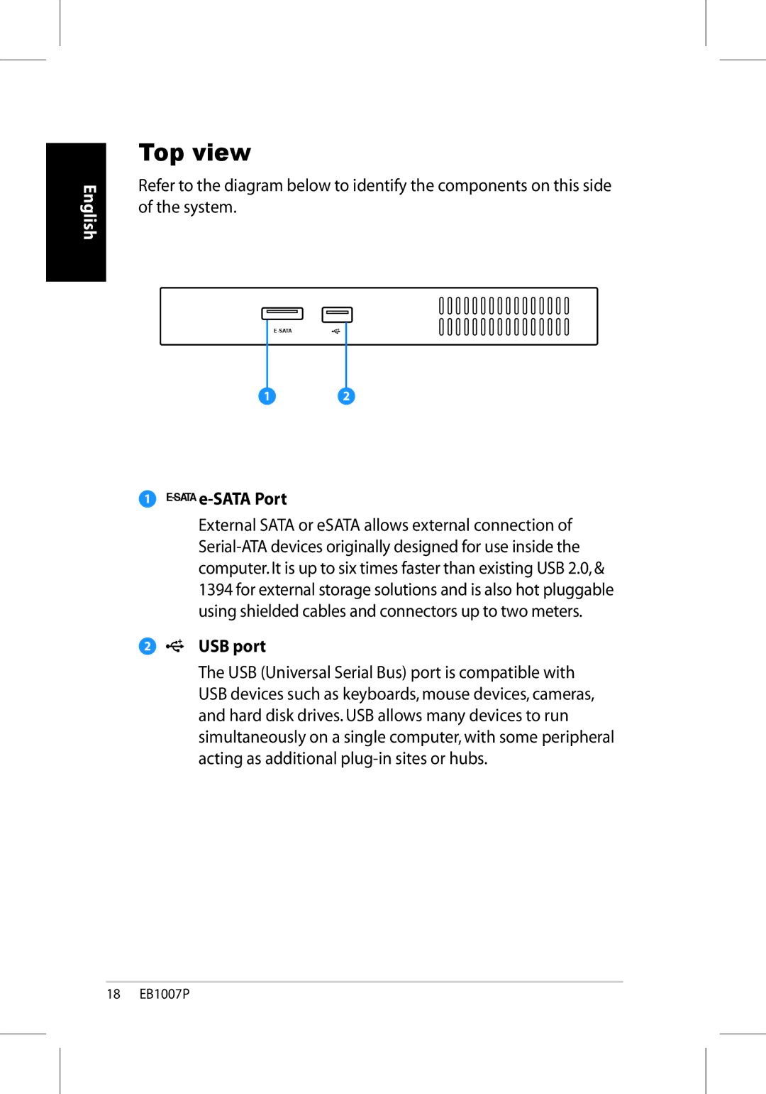 Asus EB1007P-B0040 user manual Top view, SATAe-SATA Port 