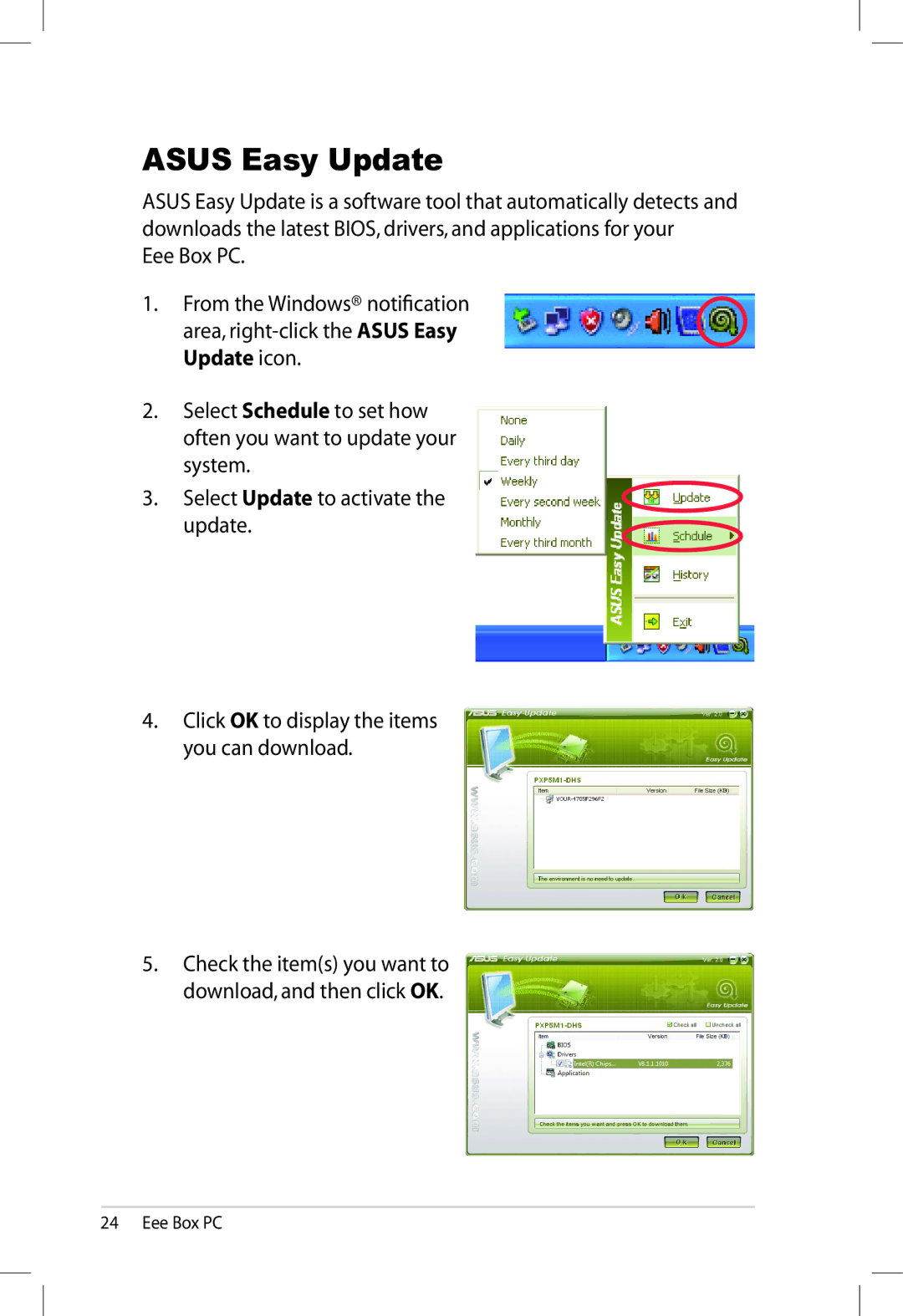 Asus EBXB202WHTX0081, 90PE2AZ210010013QL0Q user manual Asus Easy Update 