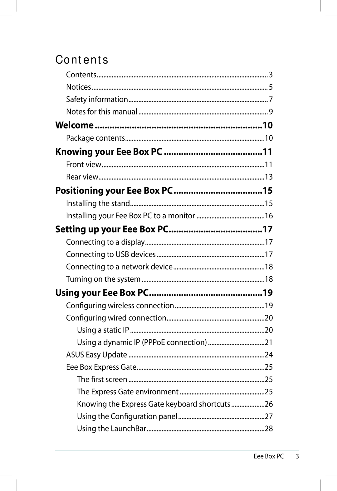 Asus 90PE2AZ210010013QL0Q, EBXB202WHTX0081 user manual Contents 