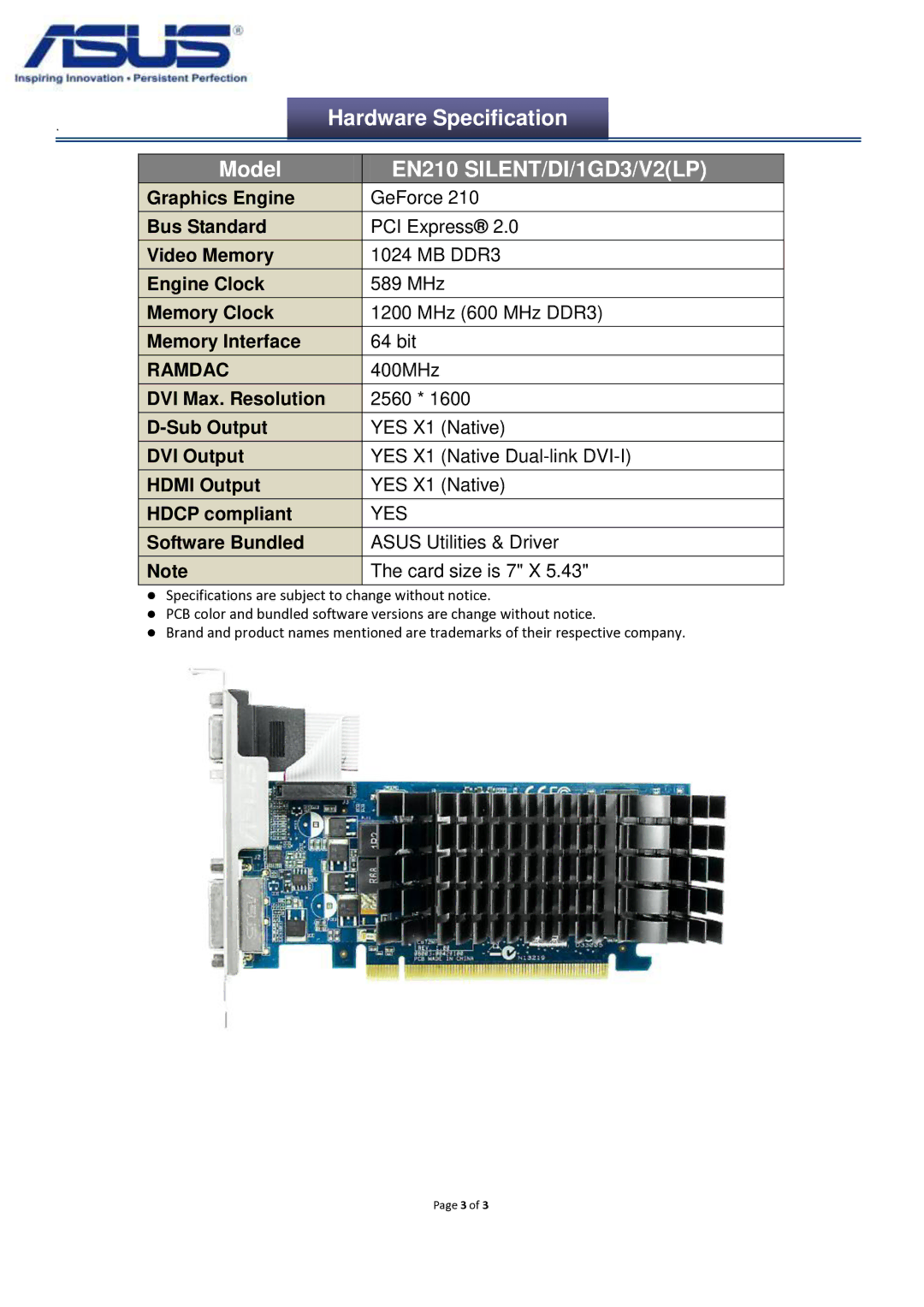 Asus EN210SILENTDI1GD3V2LP manual EN210 SILENT/DI/1GD3/V2LP 