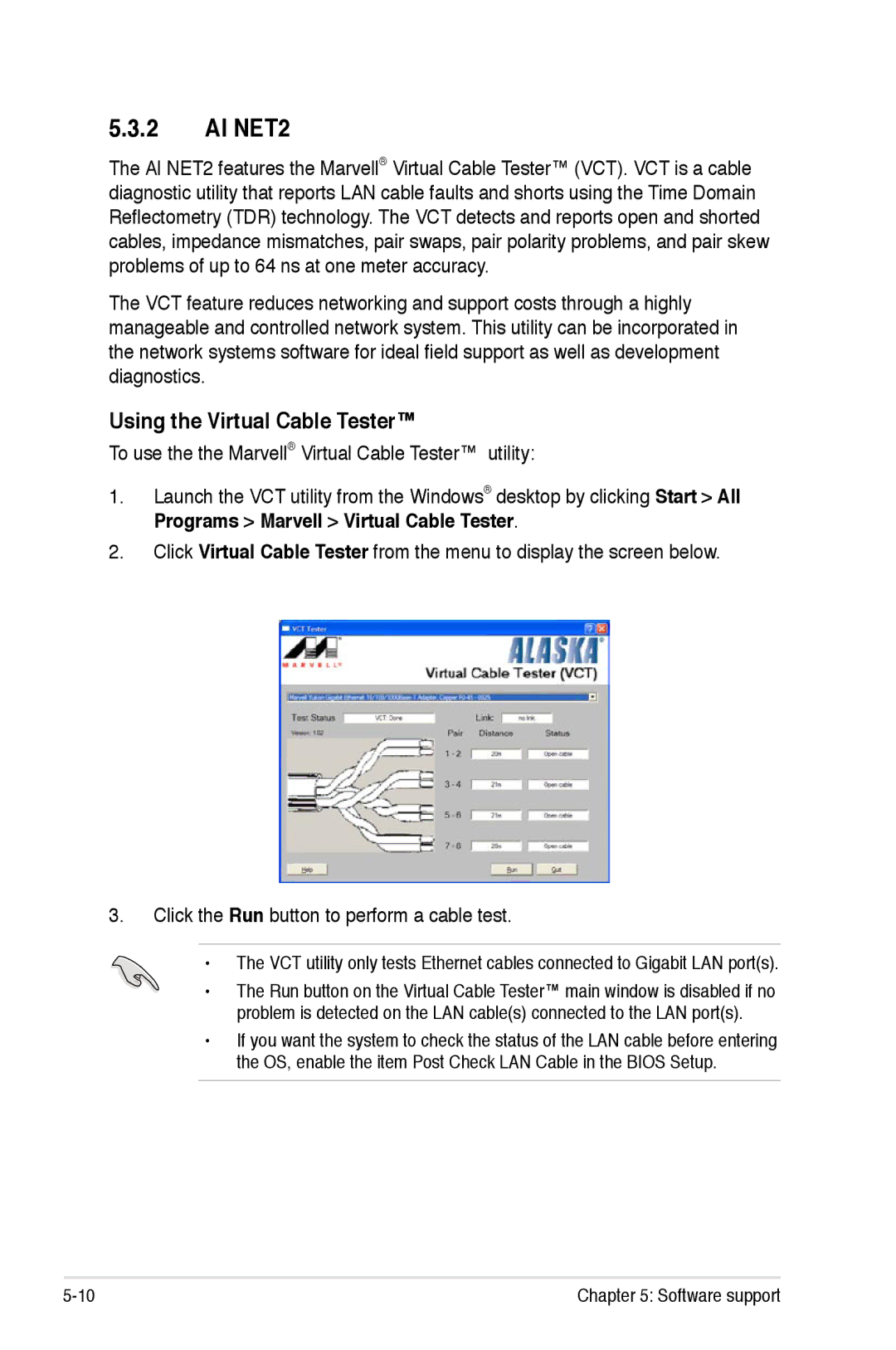 Asus EPU manual AI NET2, Using the Virtual Cable Tester 