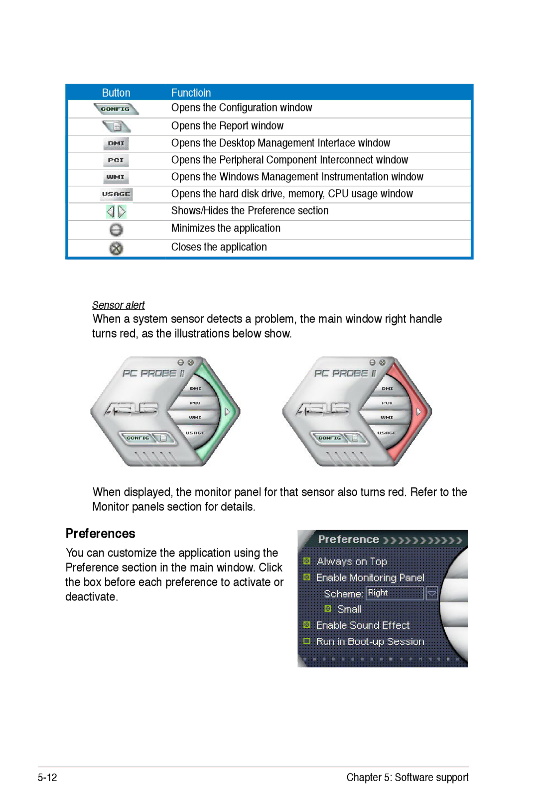 Asus EPU manual Preferences, Button Functioin 