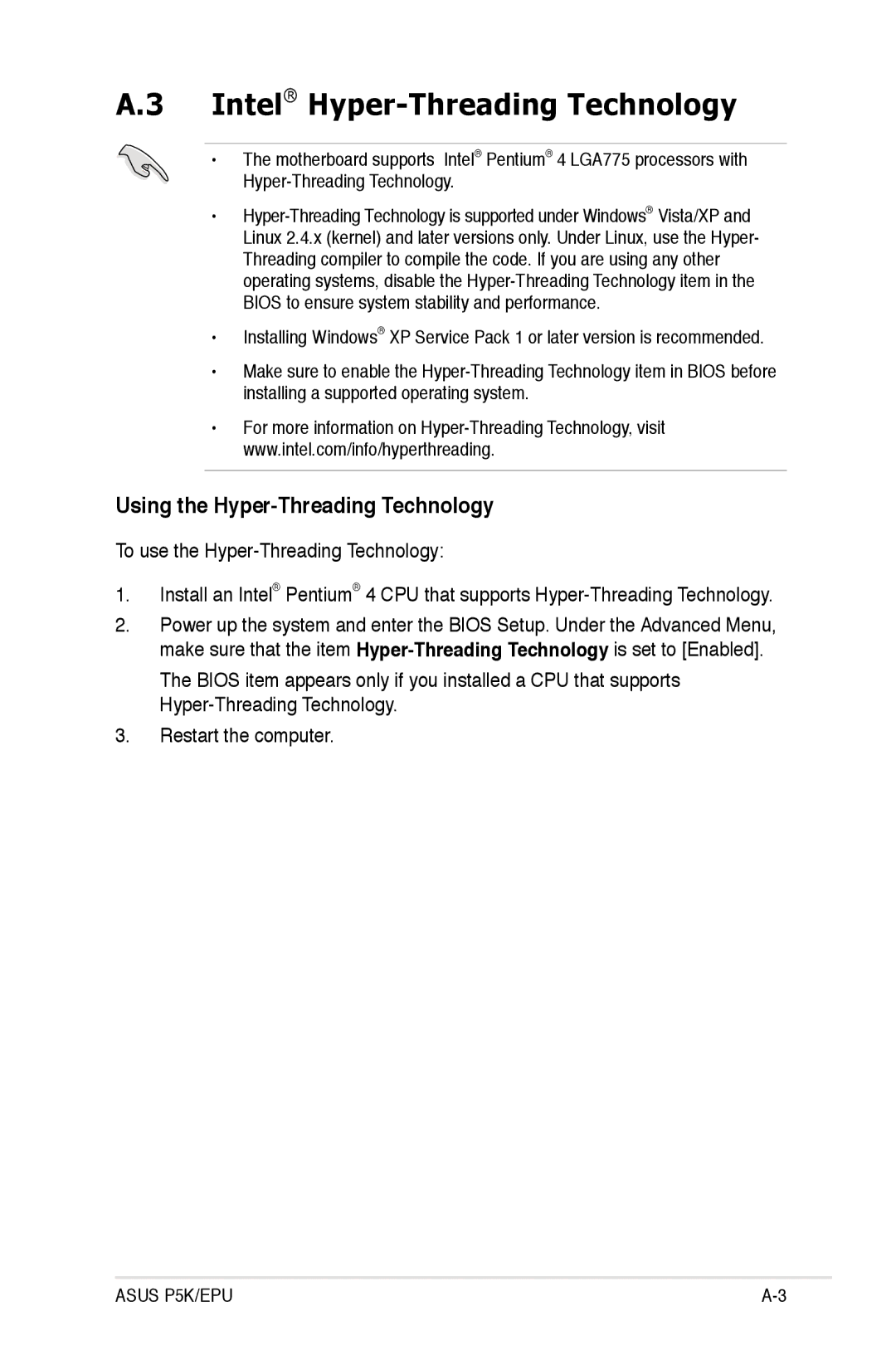 Asus EPU manual Intel Hyper-Threading Technology, Using the Hyper-Threading Technology 