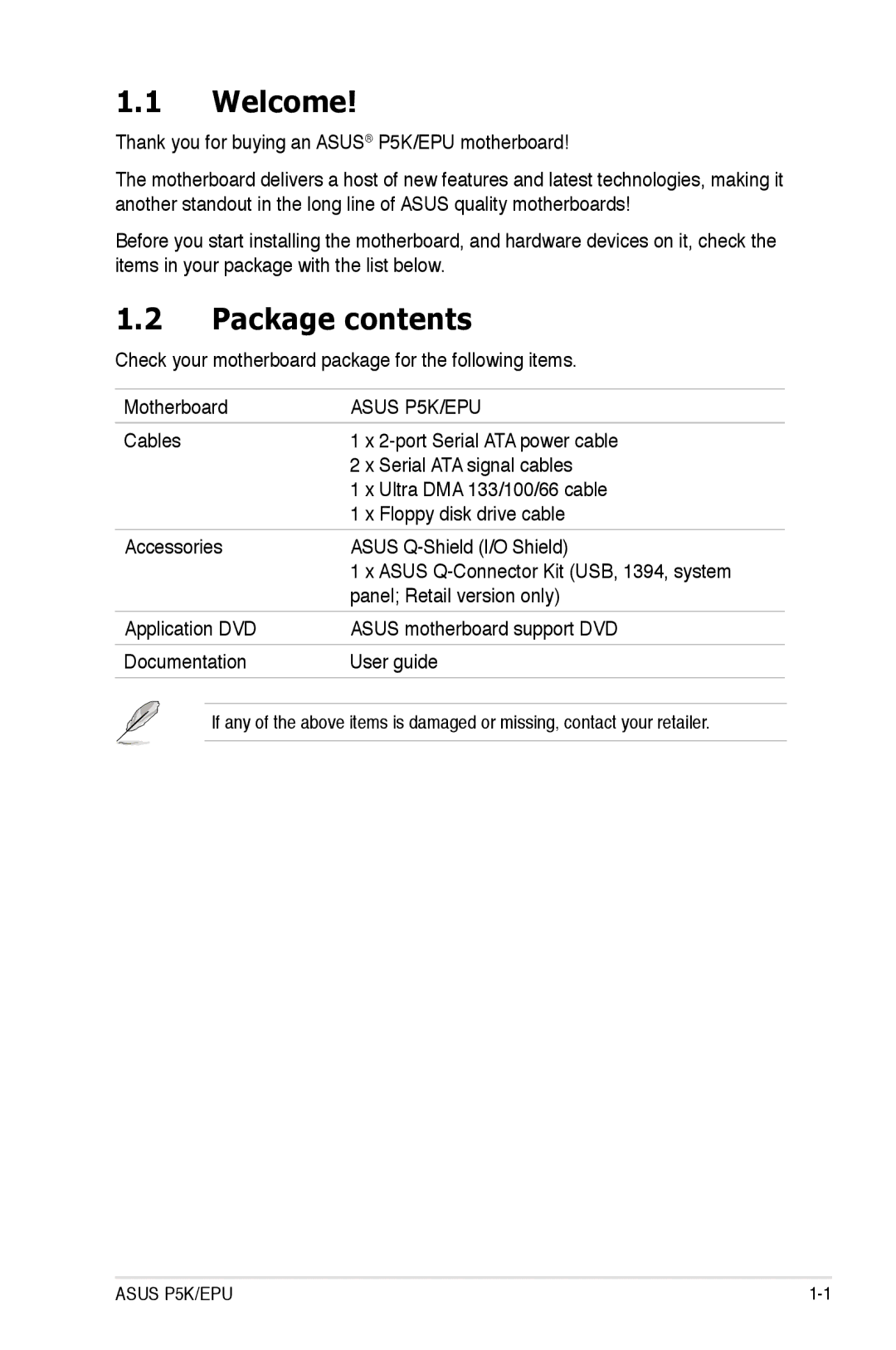 Asus EPU manual Welcome, Package contents 