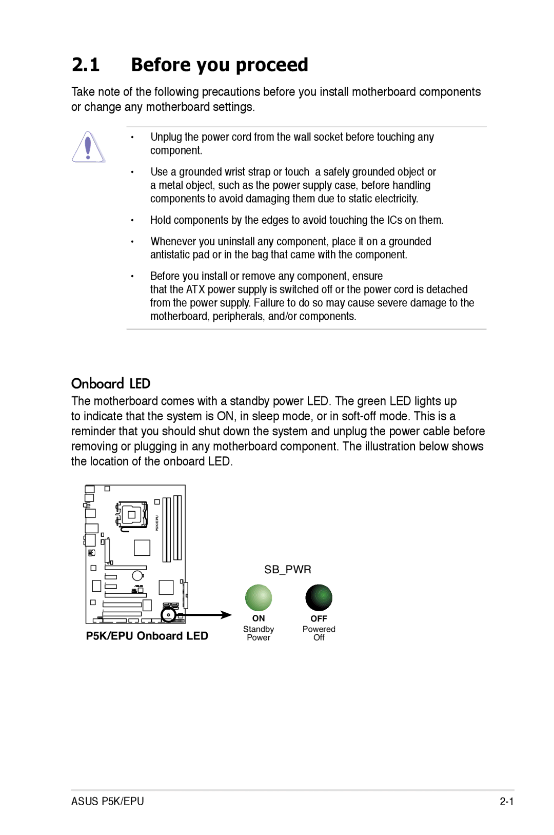 Asus EPU manual Before you proceed, Before you install or remove any component, ensure 