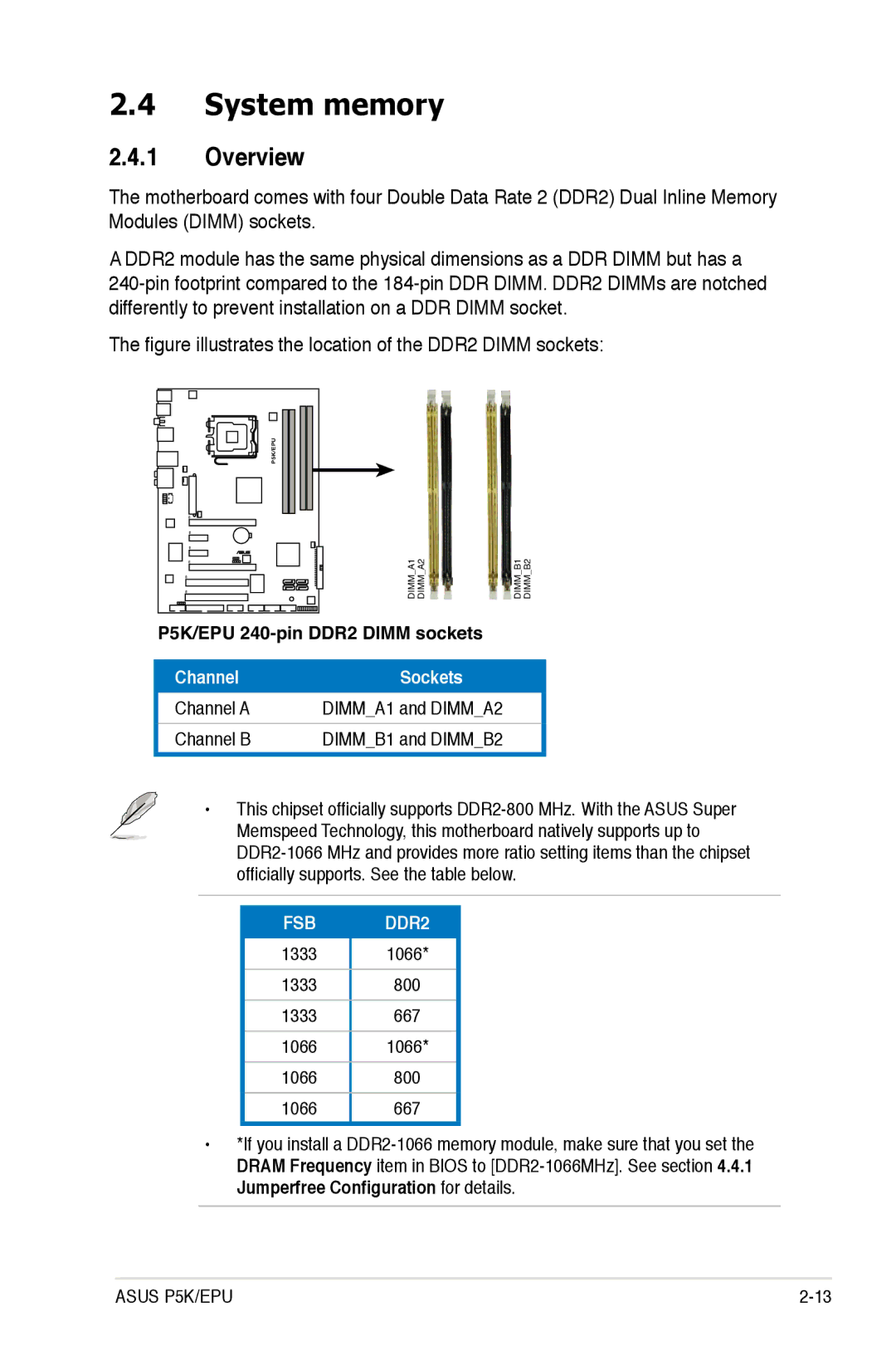 Asus EPU manual System memory, Overview 