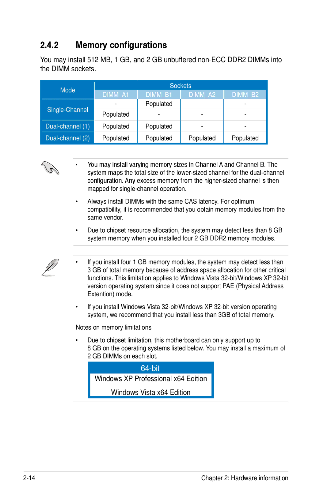 Asus EPU manual Memory configurations, Sockets 