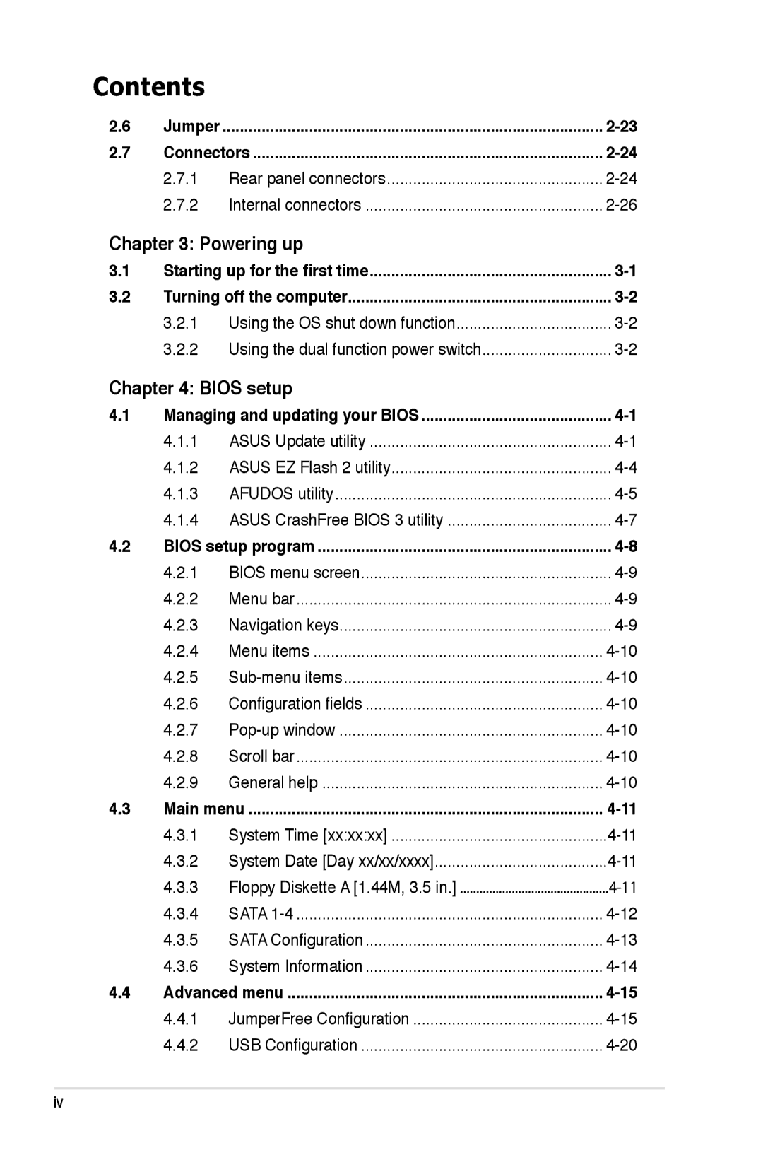 Asus EPU manual Powering up, Bios setup 