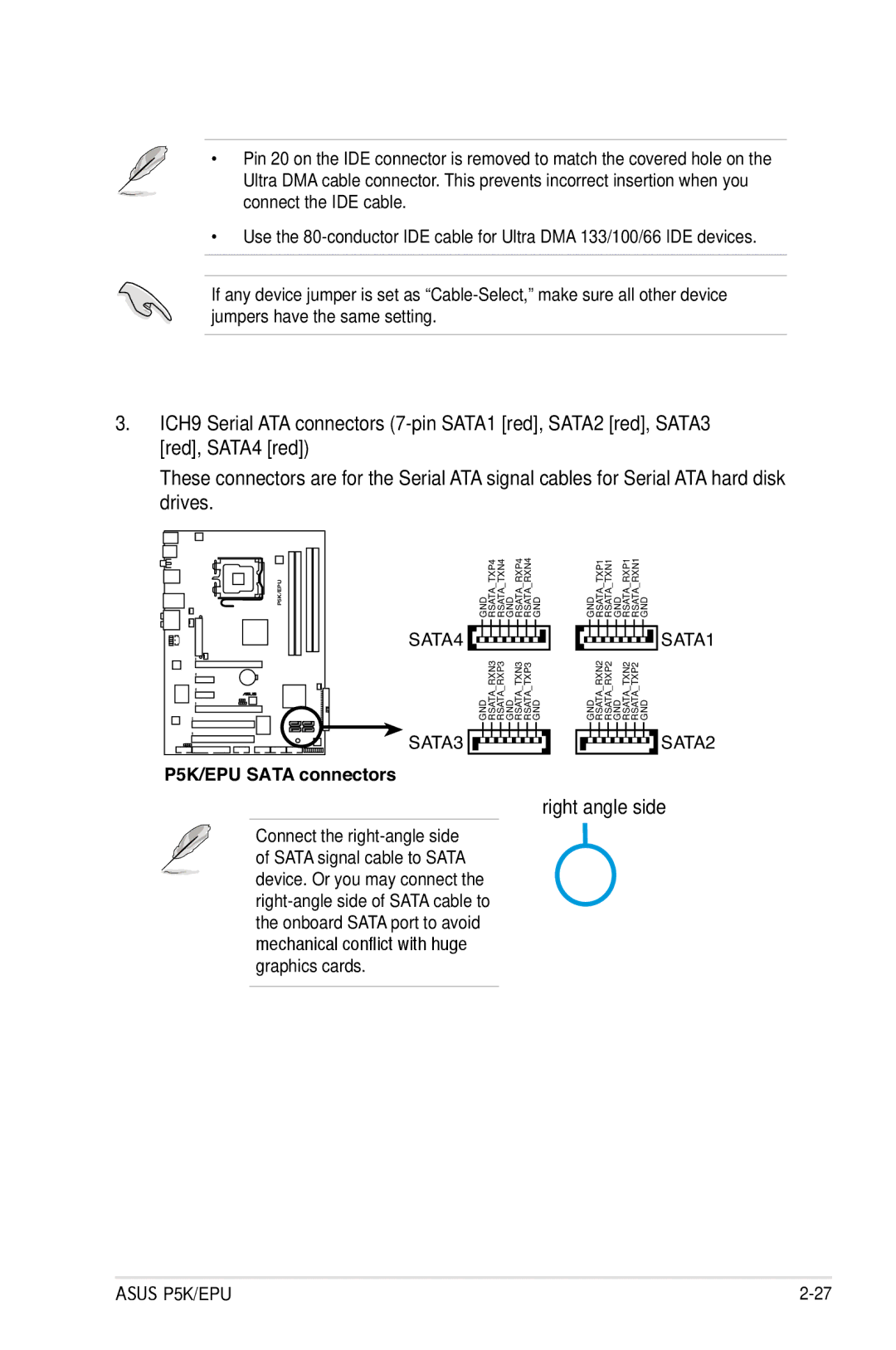 Asus EPU manual Right angle side, SATA3 