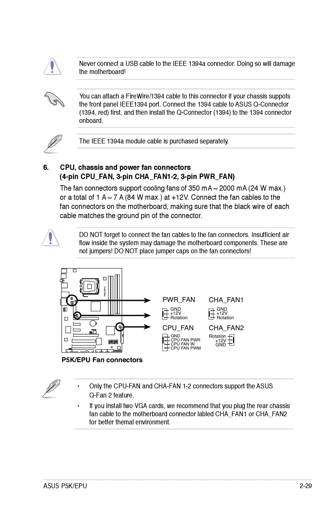 Asus manual P5K/EPU Fan connectors 