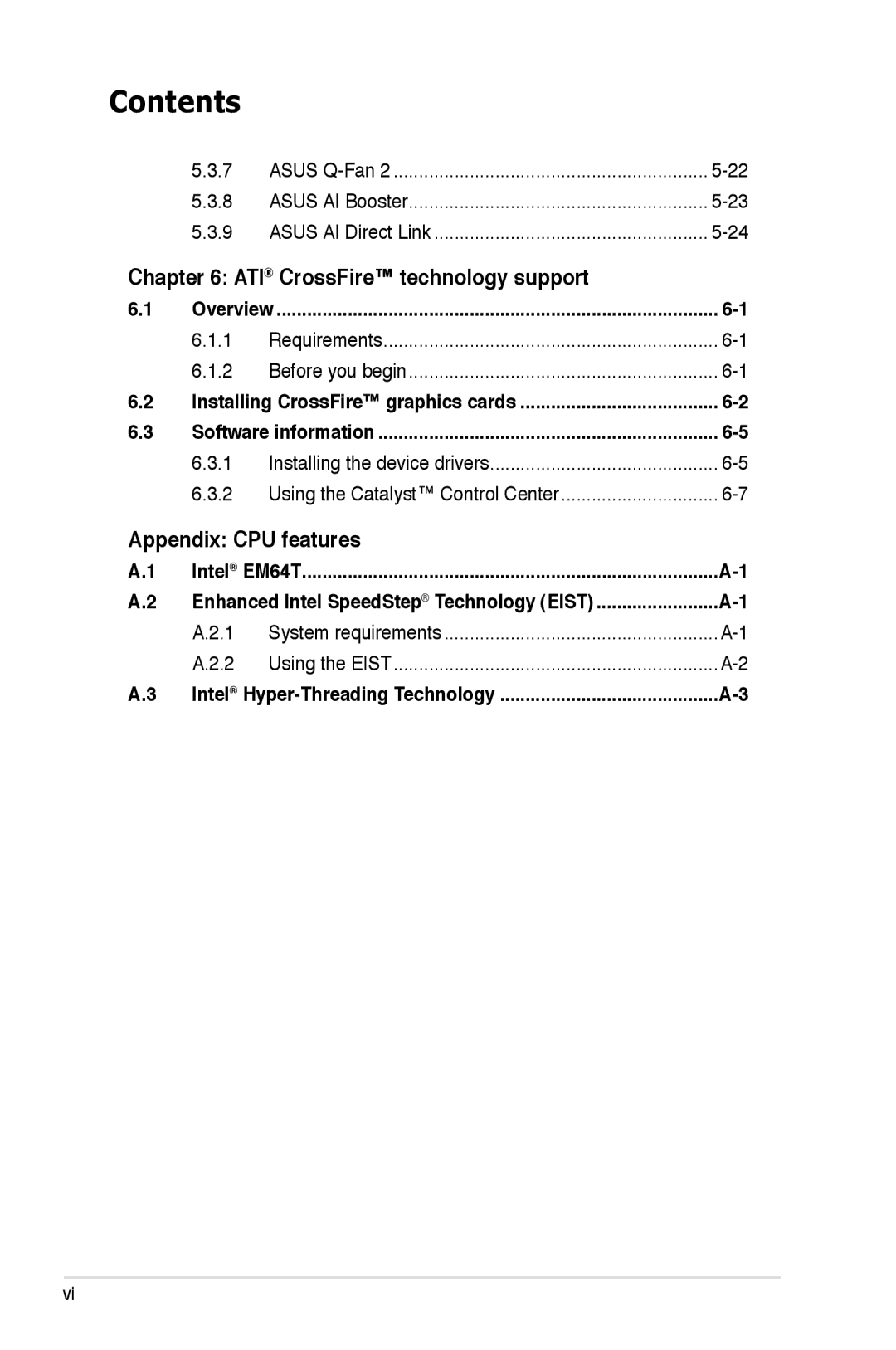 Asus EPU manual ATI CrossFire technology support, Appendix CPU features, Overview, Intel EM64T 