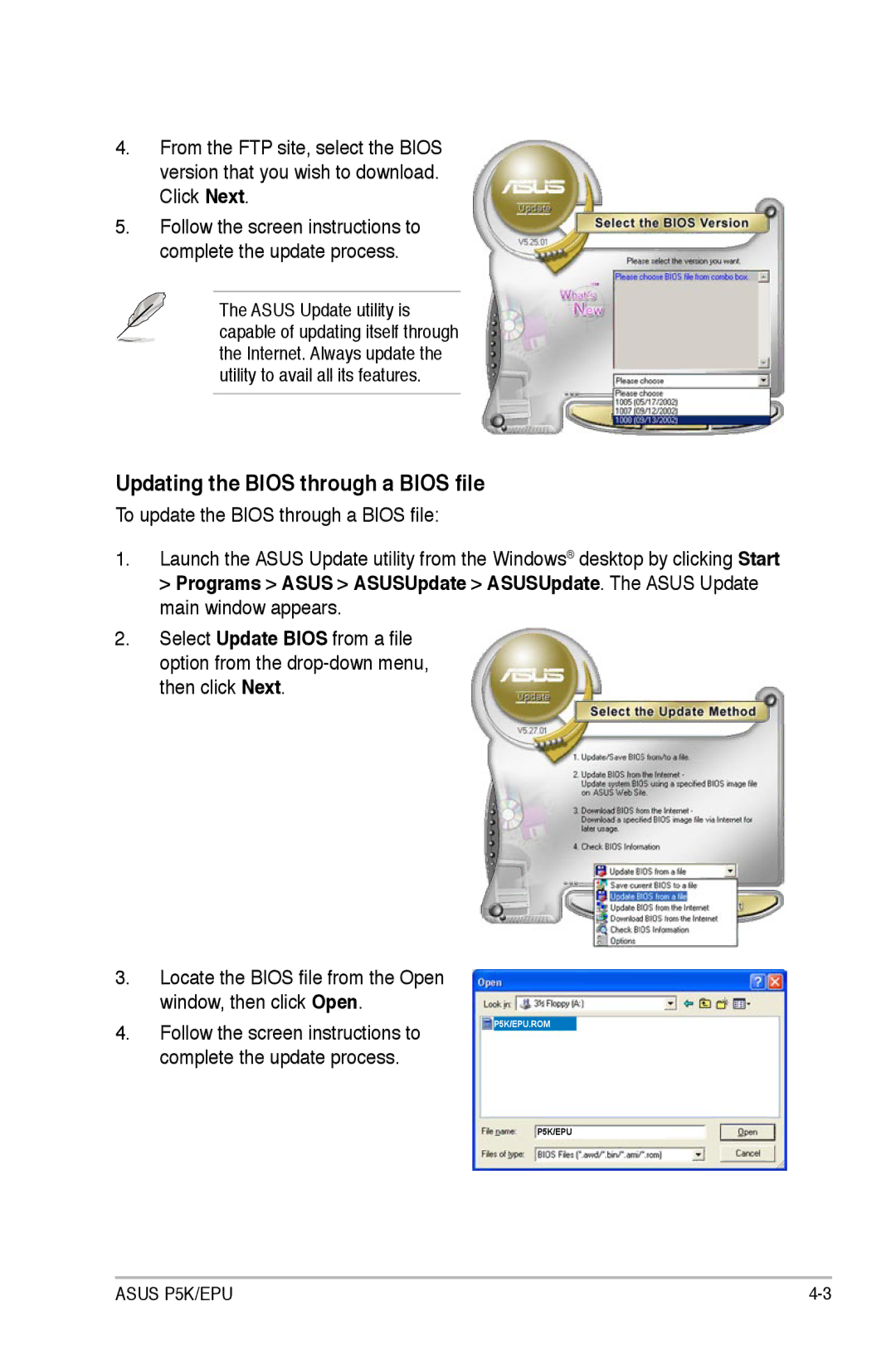 Asus EPU manual Updating the Bios through a Bios file, Complete the update process 