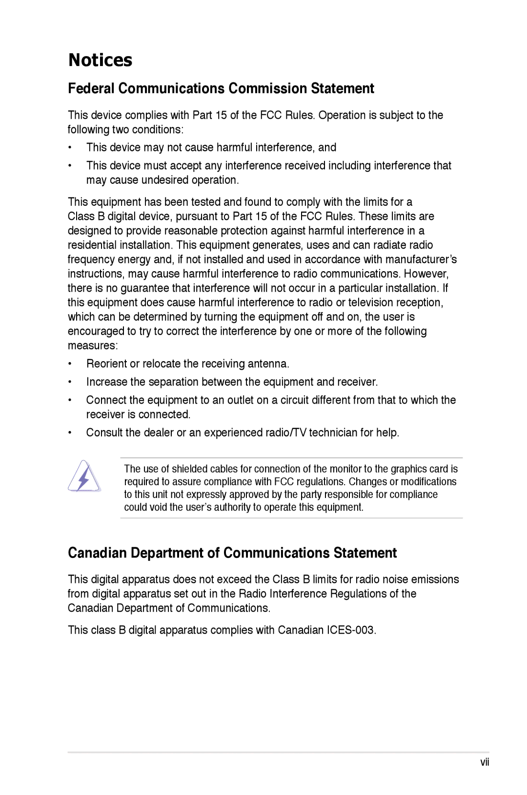 Asus EPU manual Federal Communications Commission Statement, Canadian Department of Communications Statement 