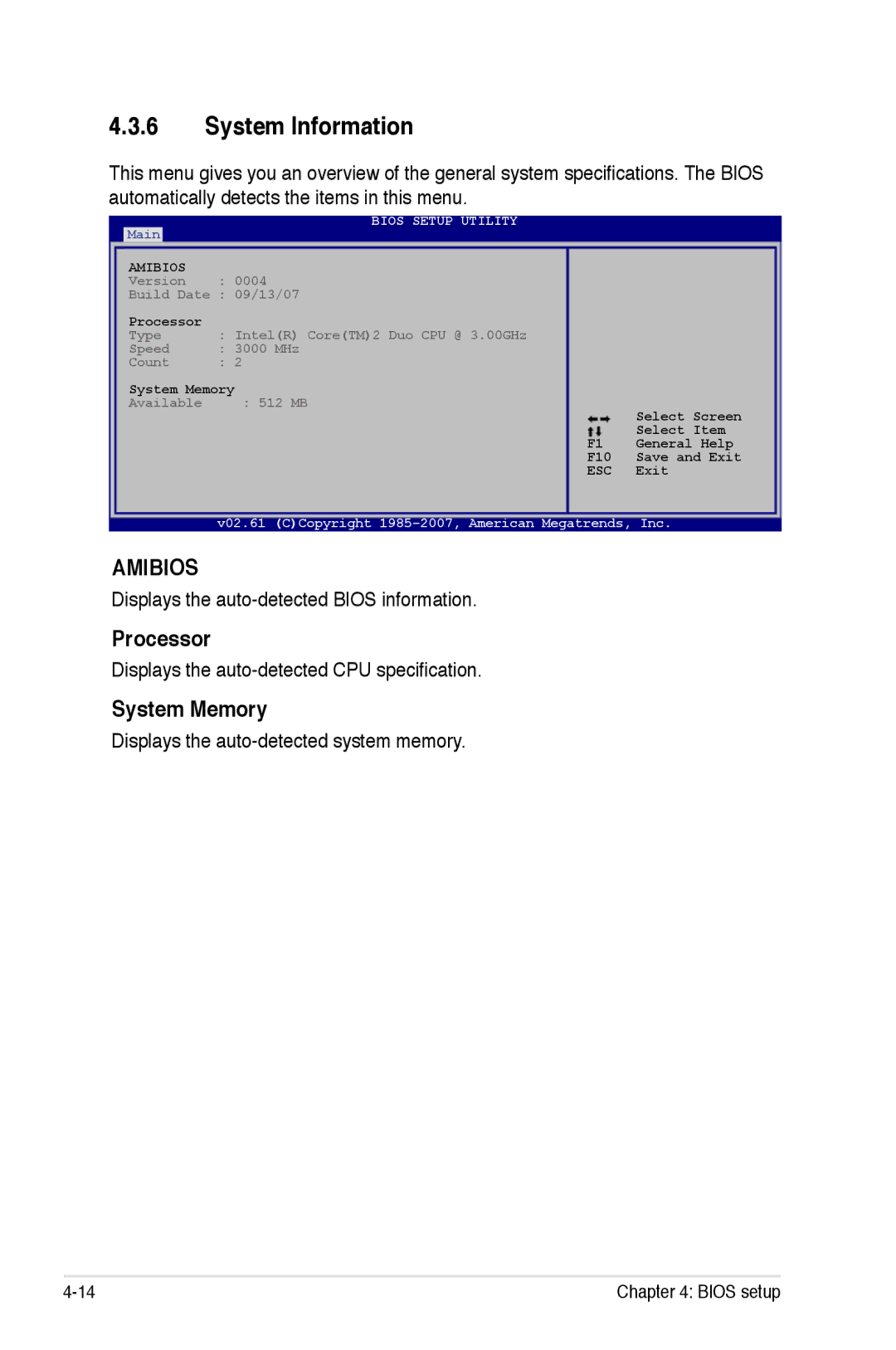 Asus EPU manual System Information, Processor, System Memory 