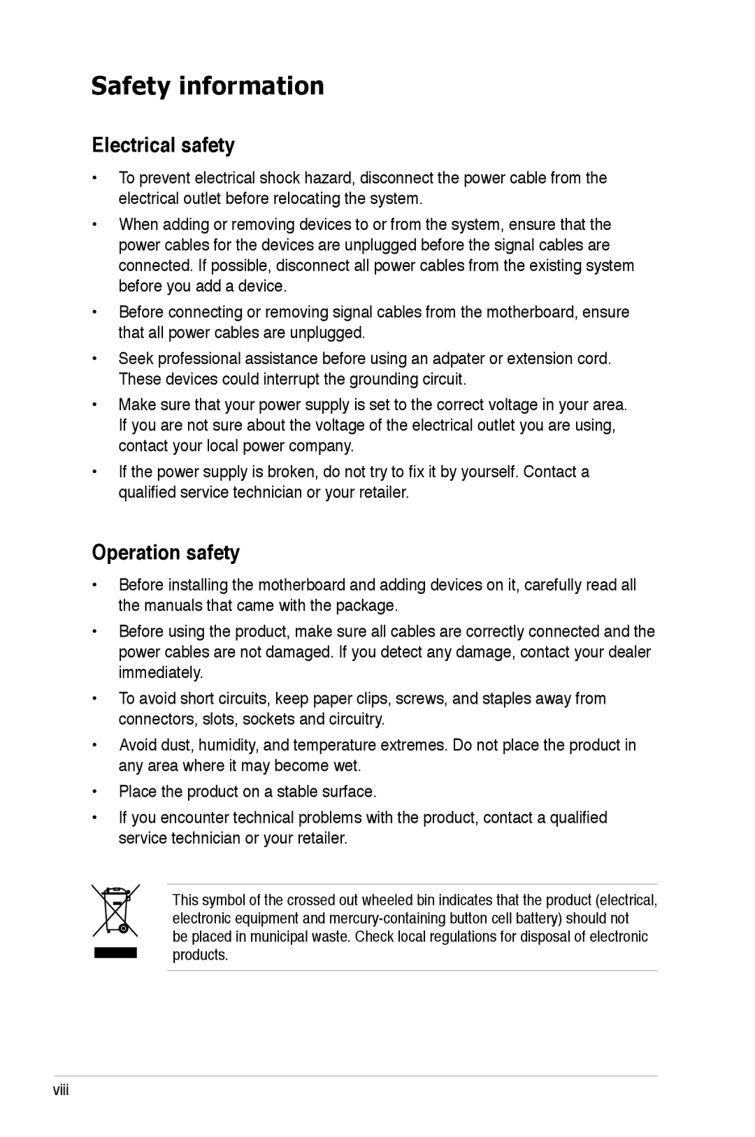 Asus EPU manual Safety information, Electrical safety, Operation safety 