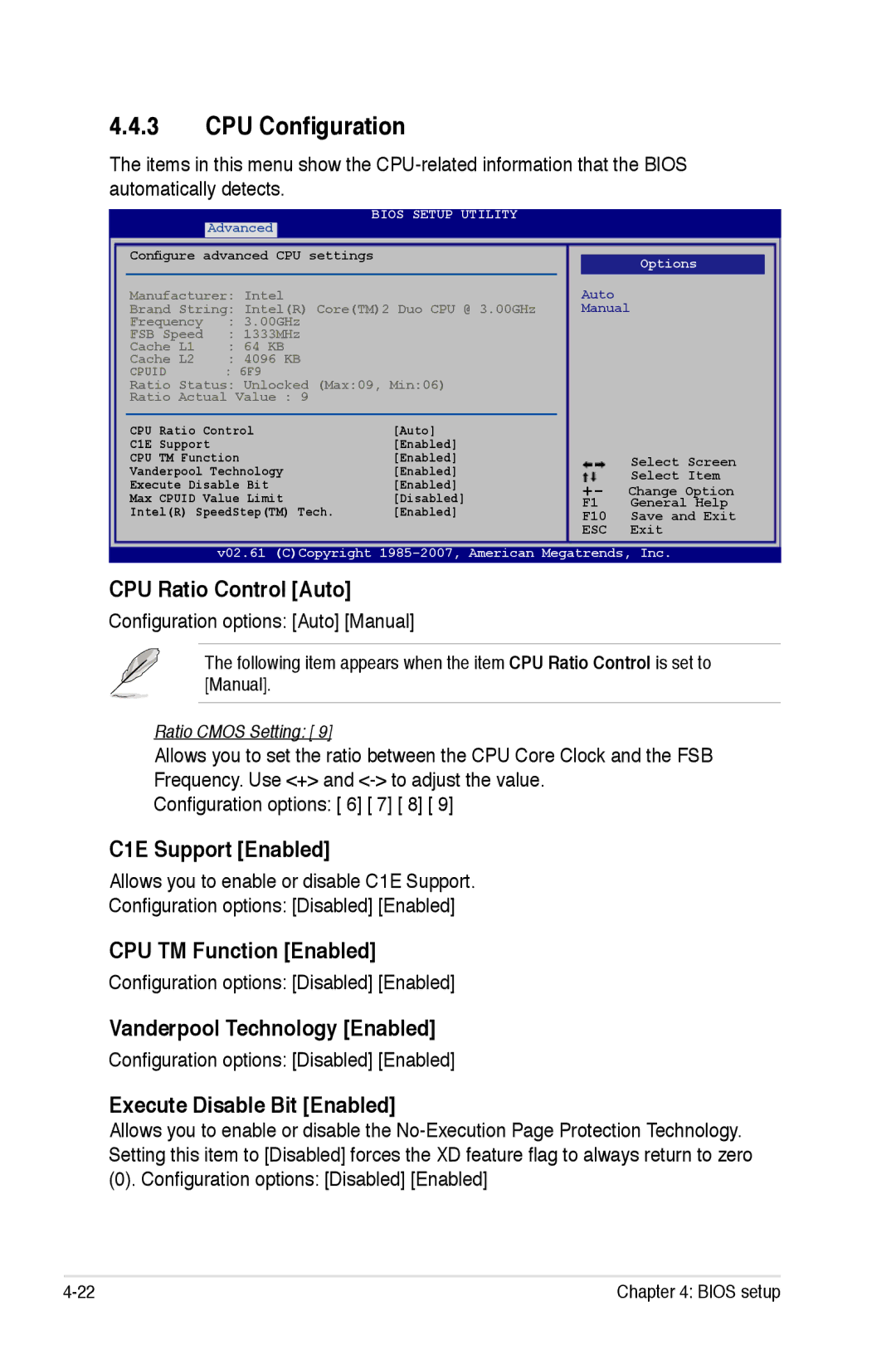 Asus EPU manual CPU Configuration, C1E Support Enabled, CPU TM Function Enabled, Vanderpool Technology Enabled 