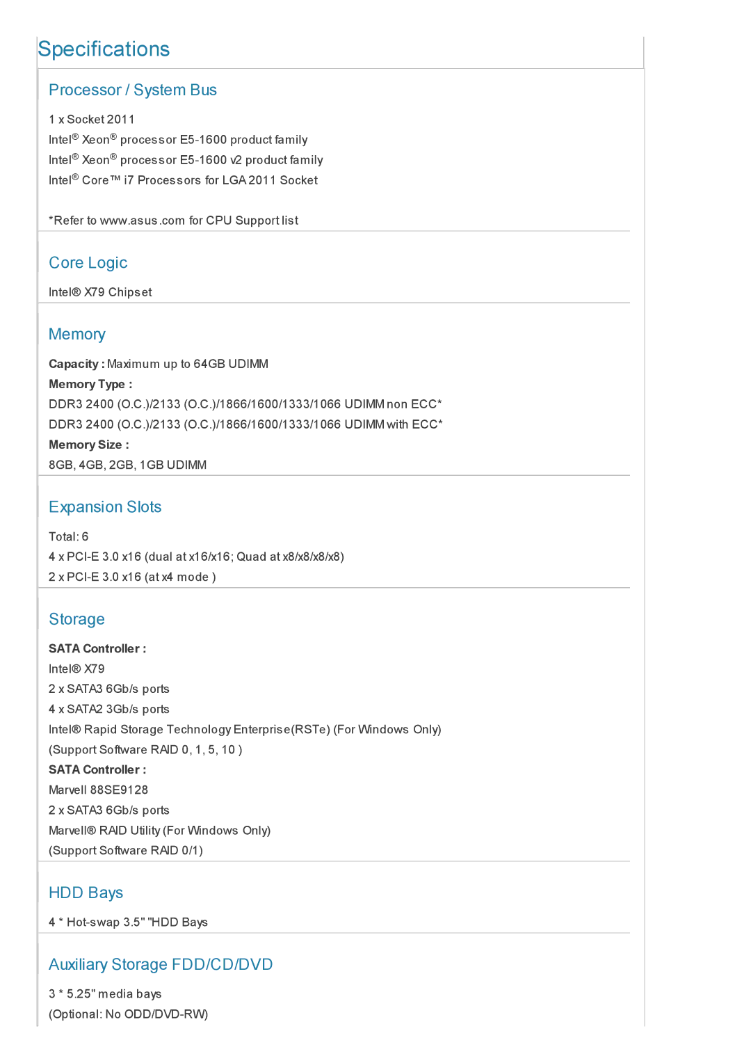 Asus ESC1000G2 manual Specifications 